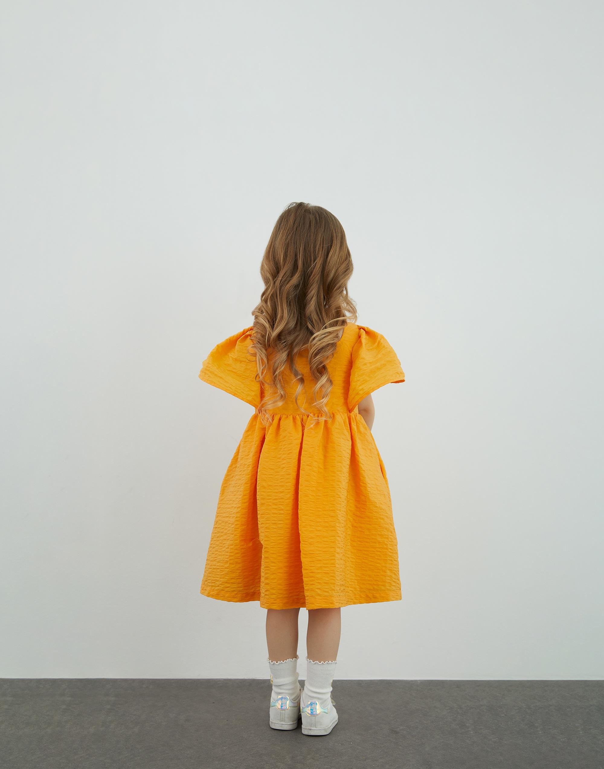 Kare Yaka Balon Kollu Turuncu Elbise - junior, designer dresses, bachelorette, party dresses and graduation dresses.