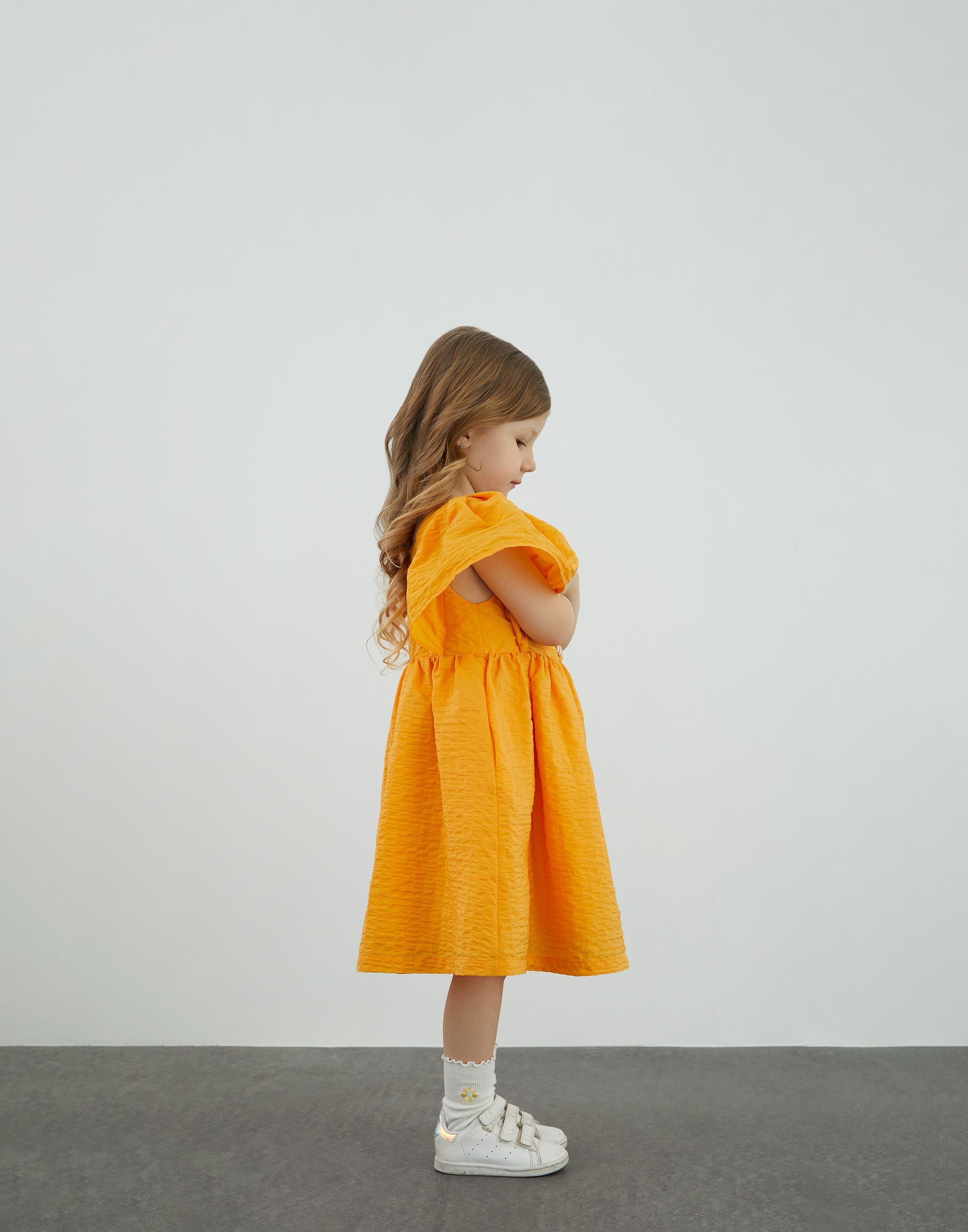 Kare Yaka Balon Kollu Turuncu Elbise - junior, designer dresses, bachelorette, party dresses and graduation dresses.