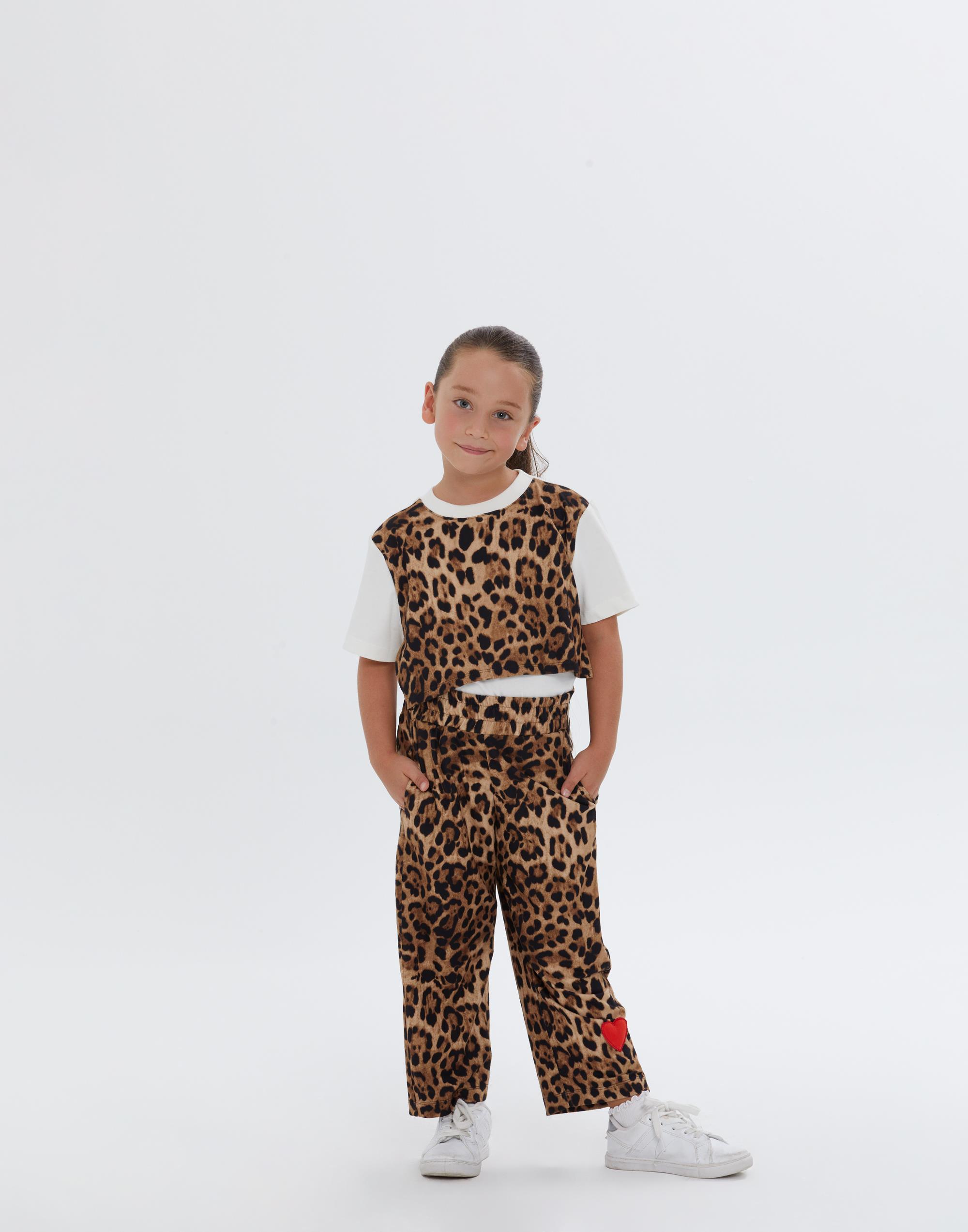 Kırmızı Kalp Detaylı Bilek Boy Leopar Desen Kız Çocuk Pantolon - junior, designer dresses, bachelorette, party dresses and graduation dresses.