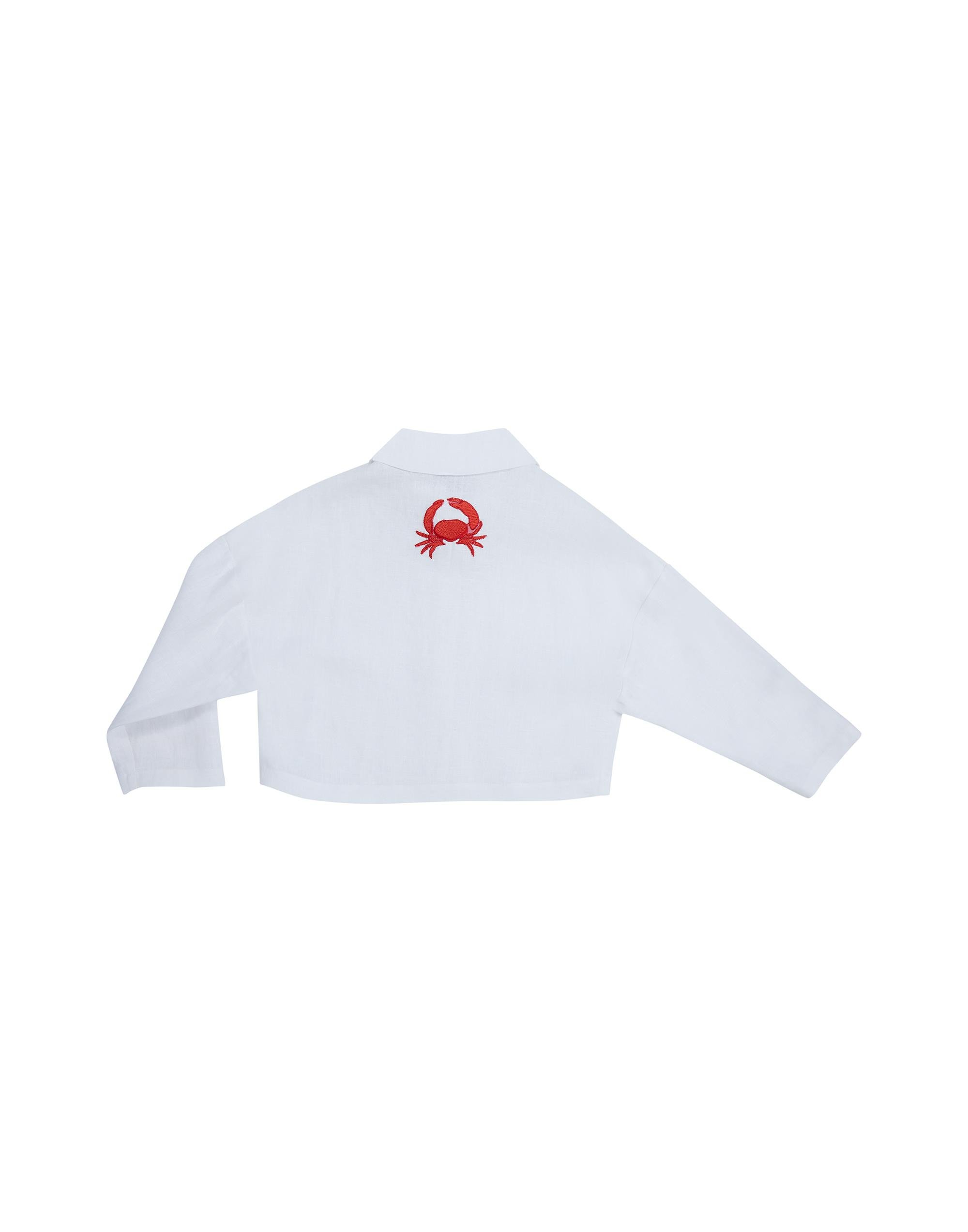 Kırmızı Yengeç Nakışlı Beyaz Gömlek - junior, designer dresses, bachelorette, party dresses and graduation dresses.