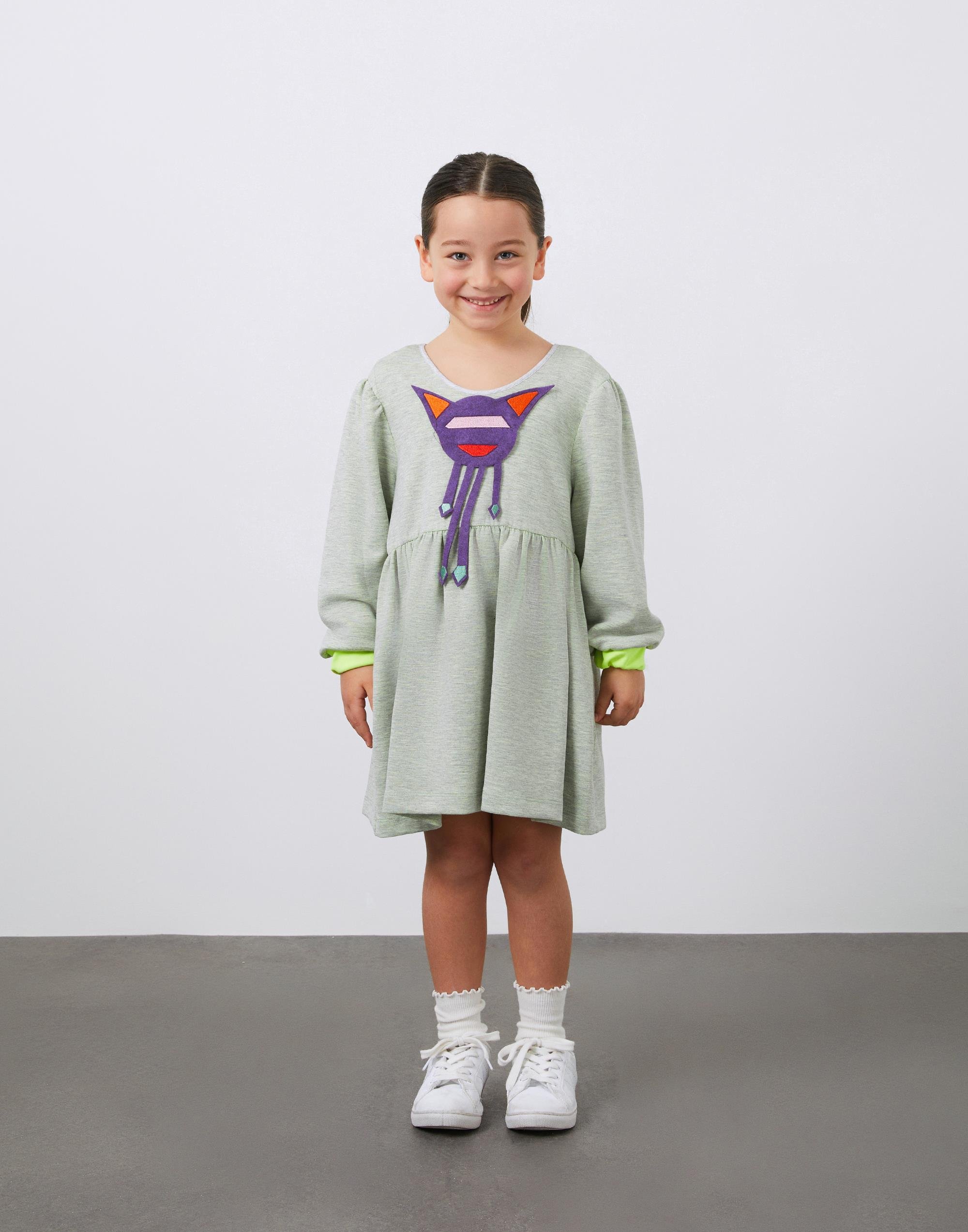 Kız Çocuk Aplike Detaylı Gri Sweatshirt Elbise - junior, designer dresses, bachelorette, party dresses and graduation dresses.