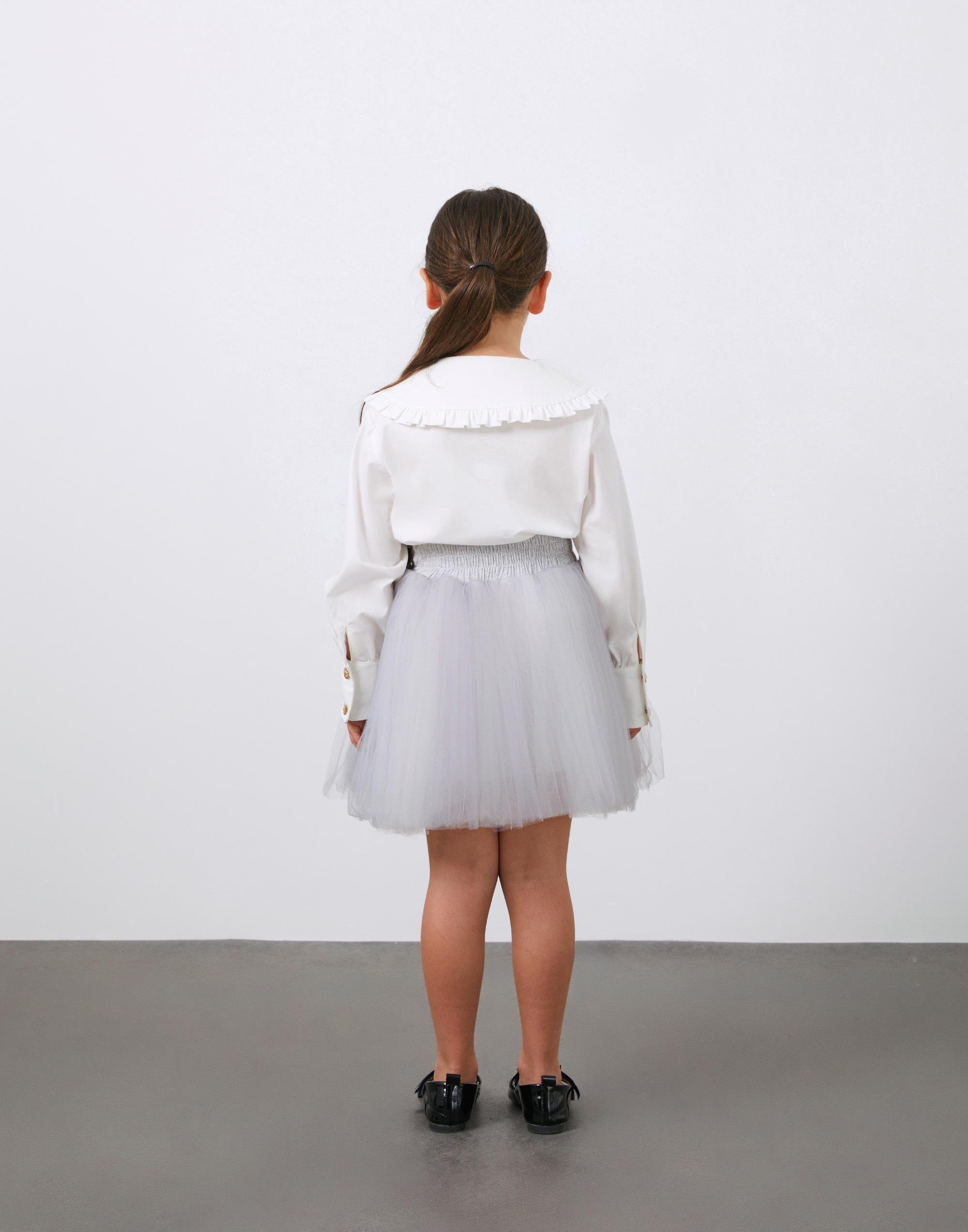 Kız Çocuk Piliseli Tüllü Gri Etek - junior, designer dresses, bachelorette, party dresses and graduation dresses.