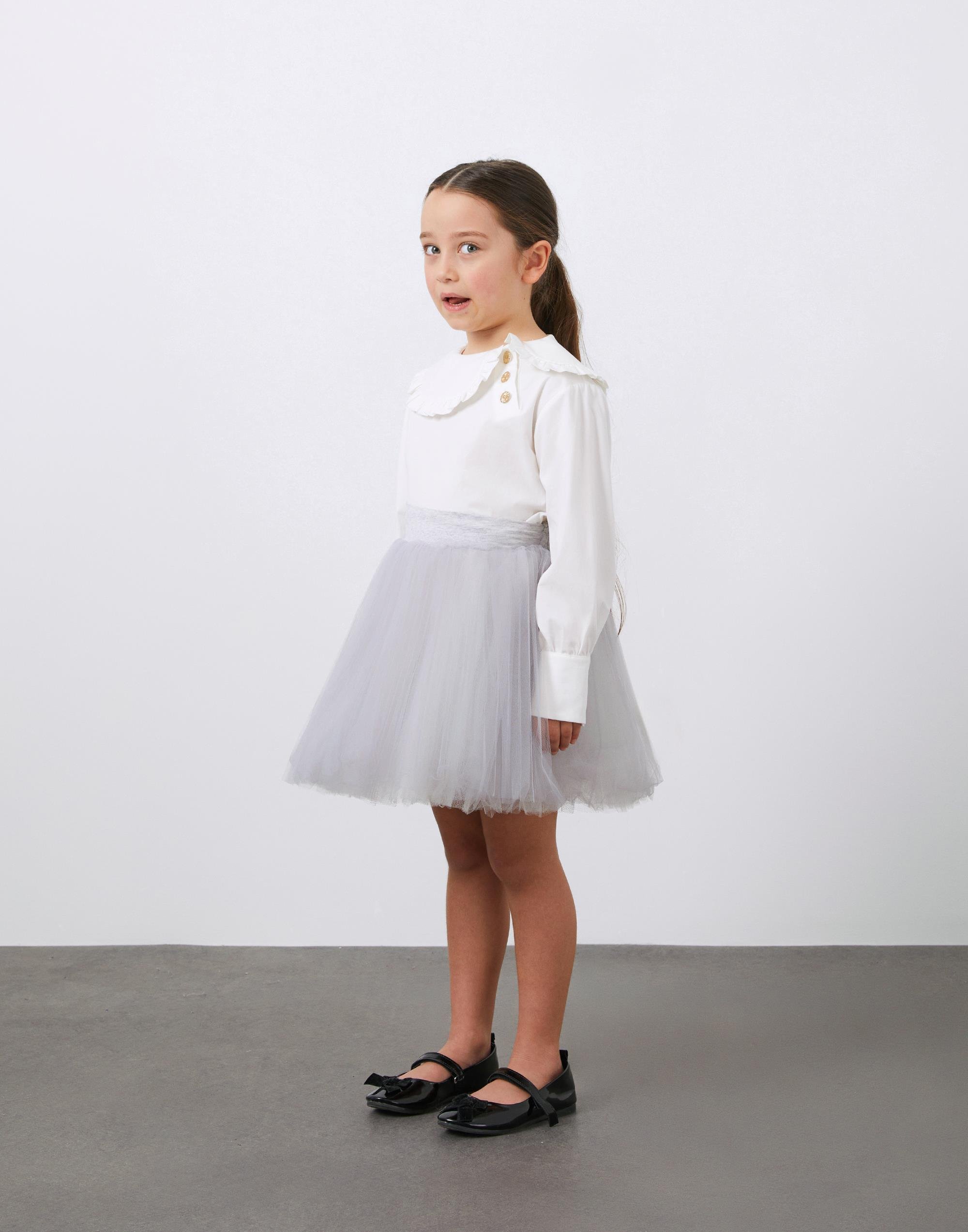 Kız Çocuk Piliseli Tüllü Gri Etek - junior, designer dresses, bachelorette, party dresses and graduation dresses.