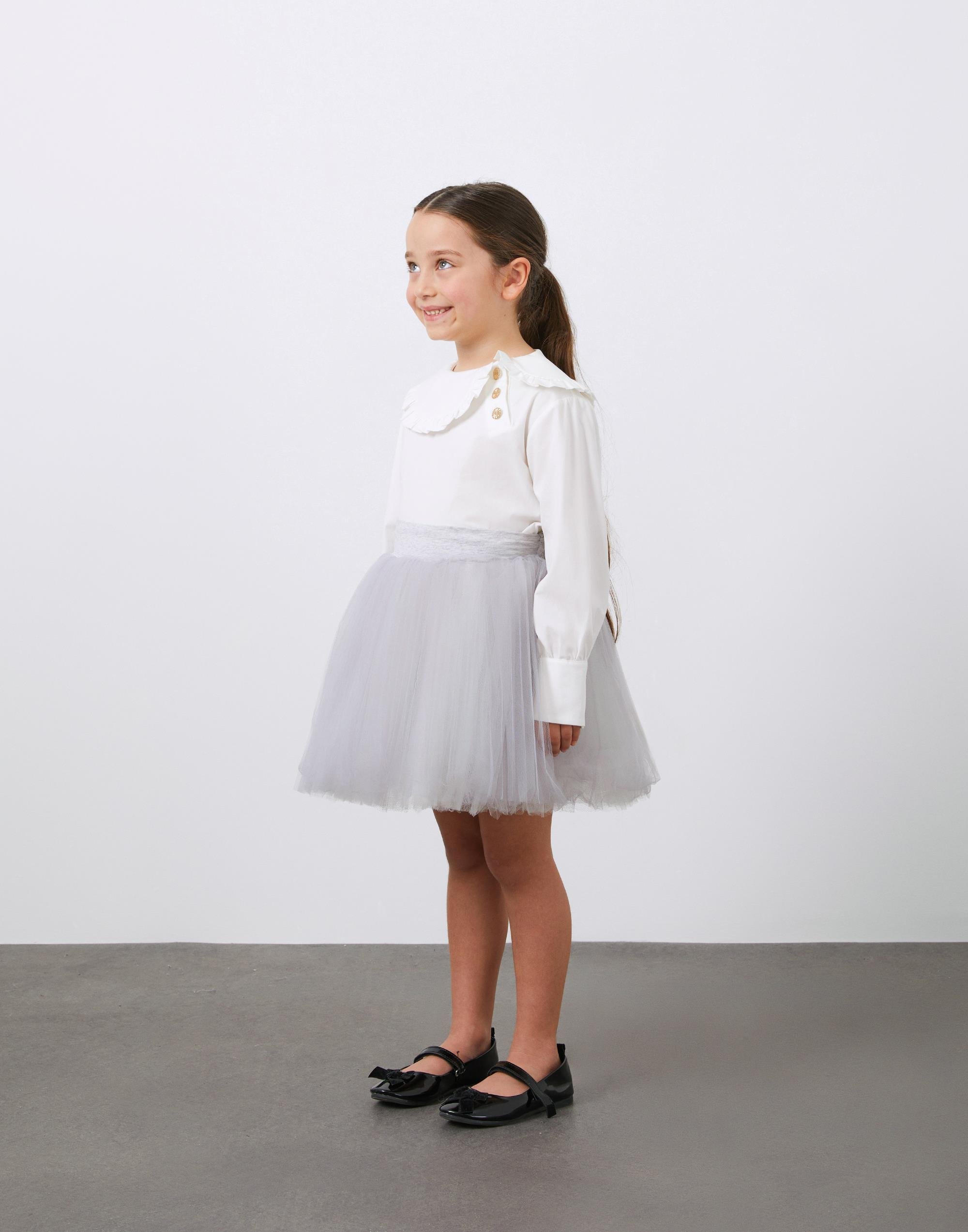 Kız Çocuk Piliseli Tüllü Gri Etek - junior, designer dresses, bachelorette, party dresses and graduation dresses.