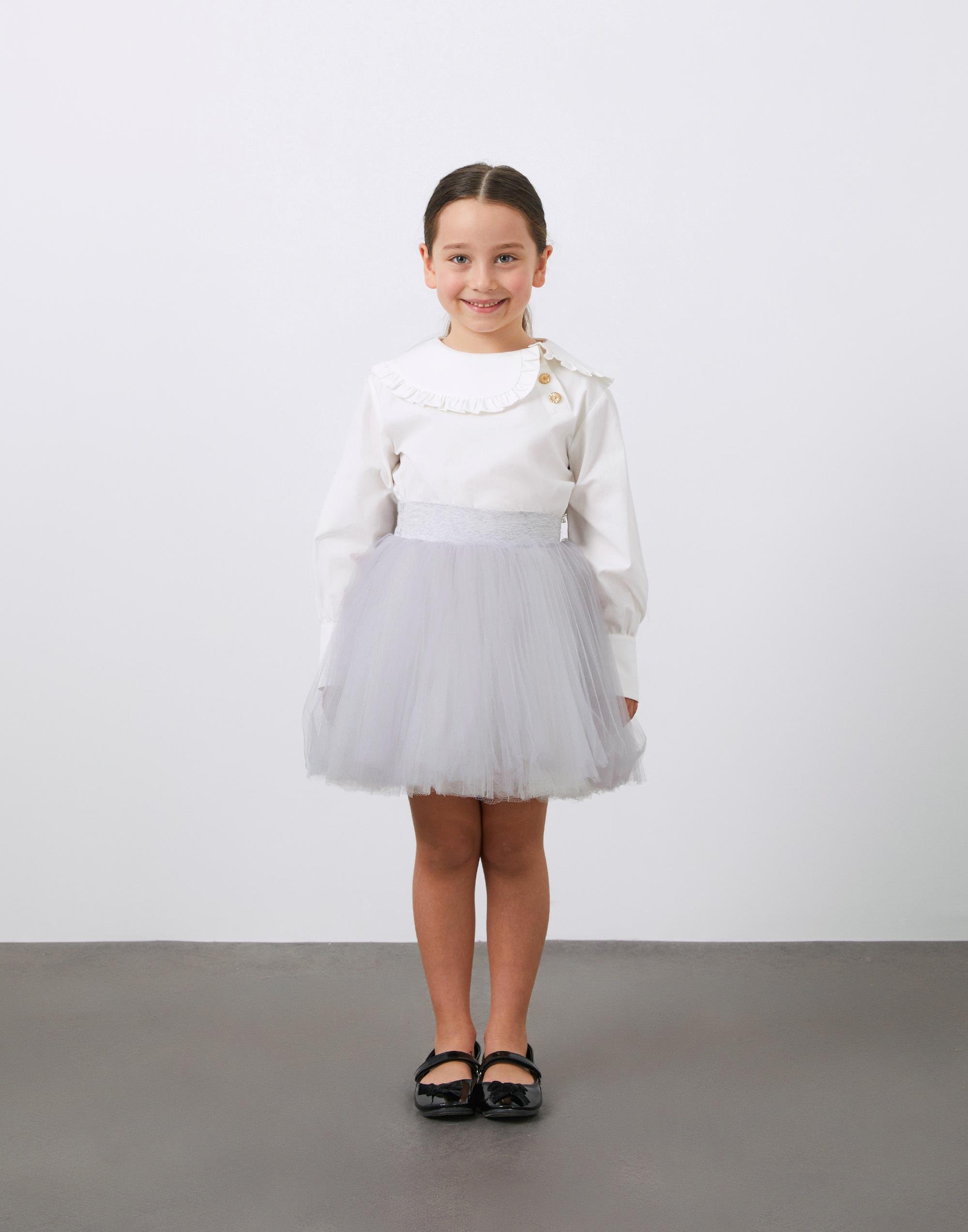 Kız Çocuk Piliseli Tüllü Gri Etek - junior, designer dresses, bachelorette, party dresses and graduation dresses.