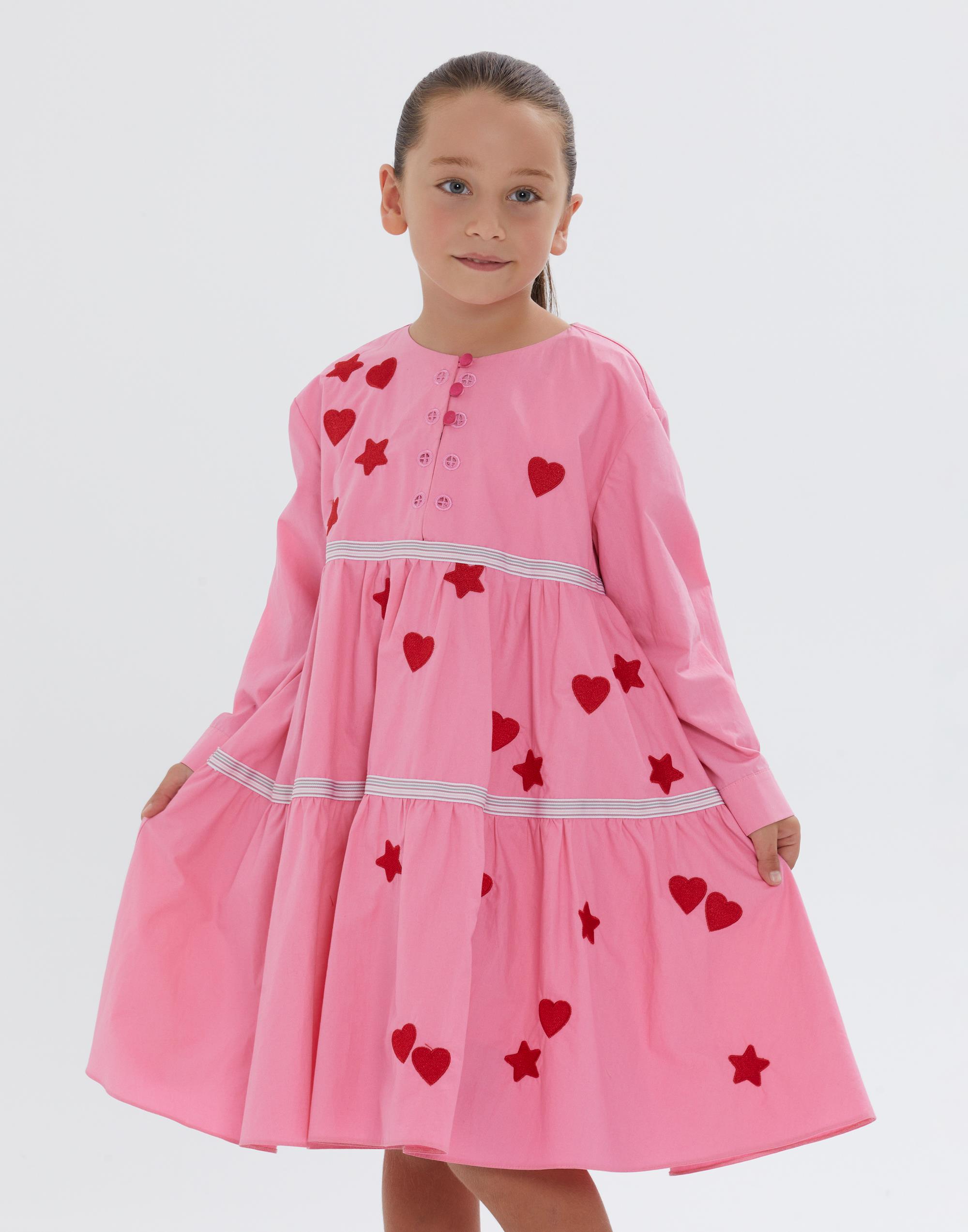Kloş Etekli Uzun Kollu Kısa Pembe Kız Çocuk Elbise - junior, designer dresses, bachelorette, party dresses and graduation dresses.