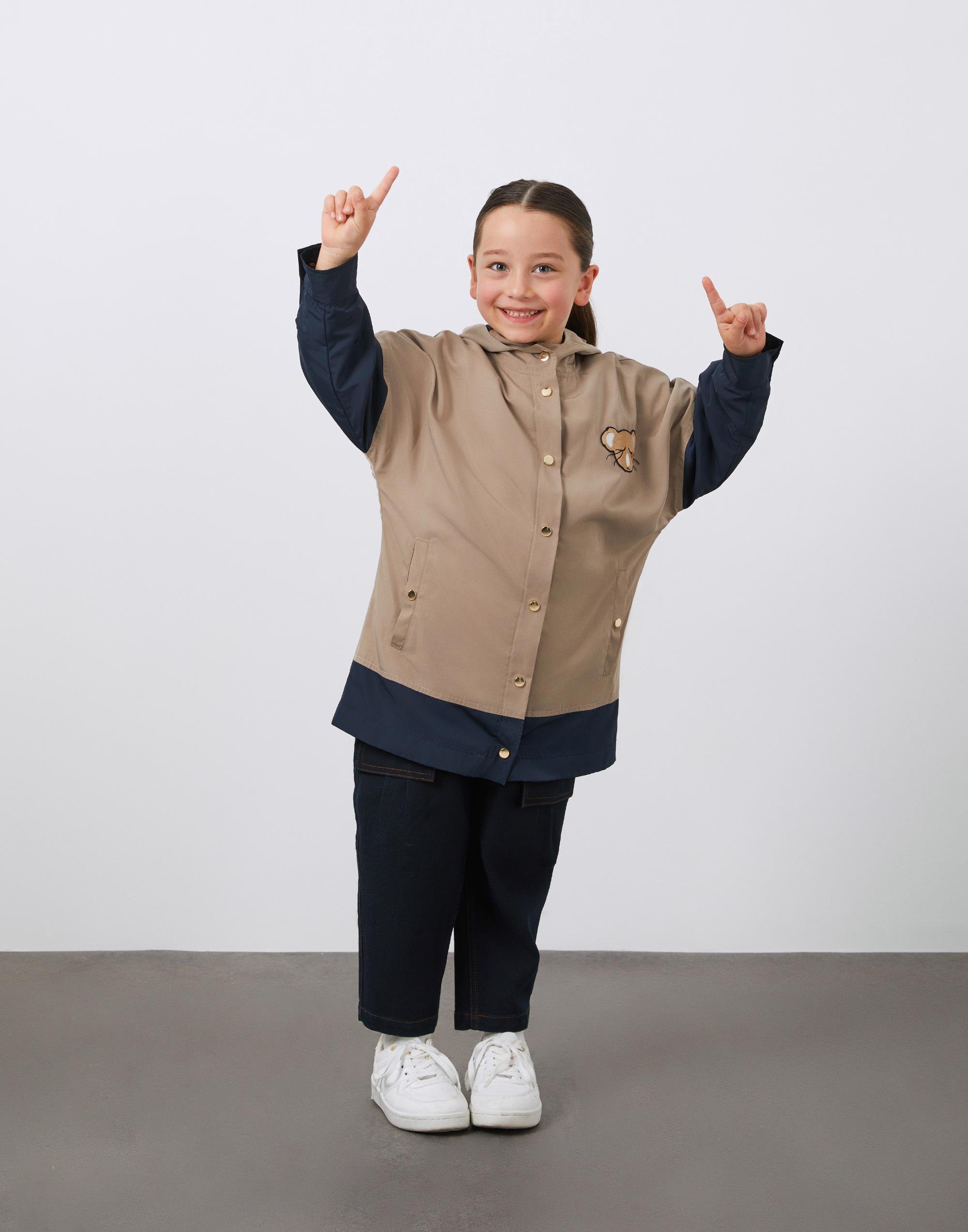 Koala Nakış Detaylı İçi Desenli Astarlı Bej Kız Çocuk Kapüşonlu Ceket - junior, designer dresses, bachelorette, party dresses and graduation dresses.