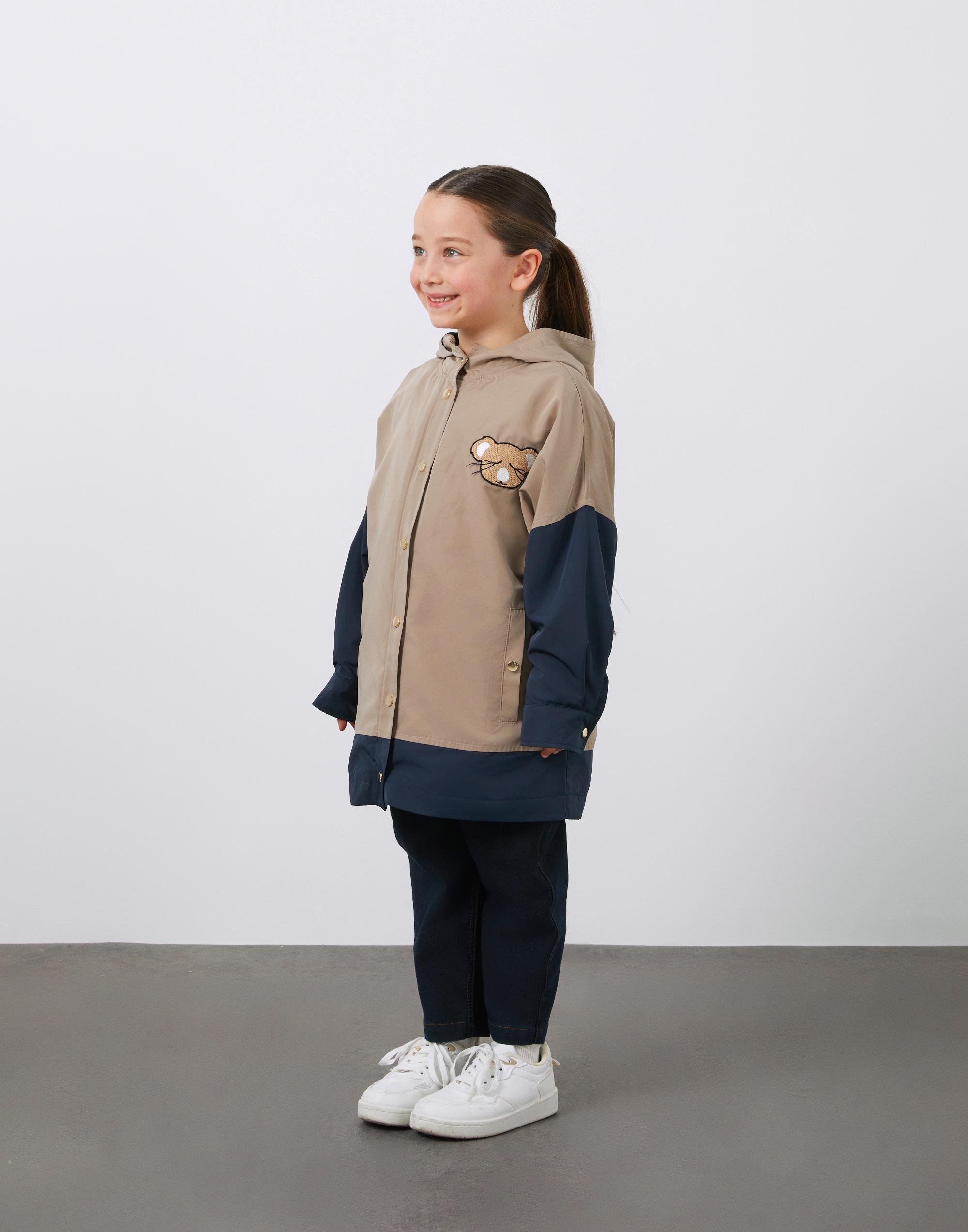 Koala Nakış Detaylı İçi Desenli Astarlı Bej Kız Çocuk Kapüşonlu Ceket - junior, designer dresses, bachelorette, party dresses and graduation dresses.