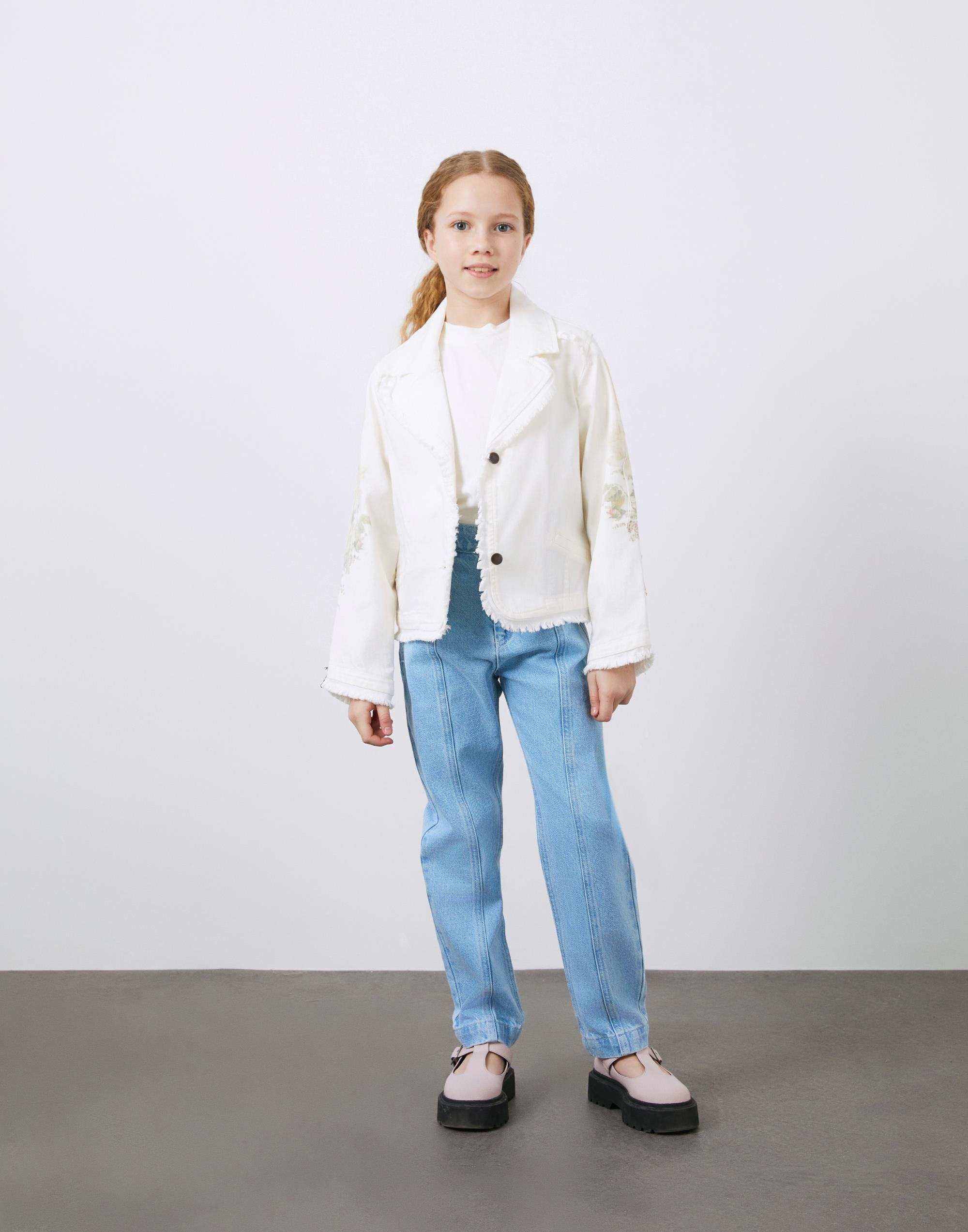 Kolları Desenli Kız Çocuk Ekru Jean Ceket  - junior, designer dresses, bachelorette, party dresses and graduation dresses.