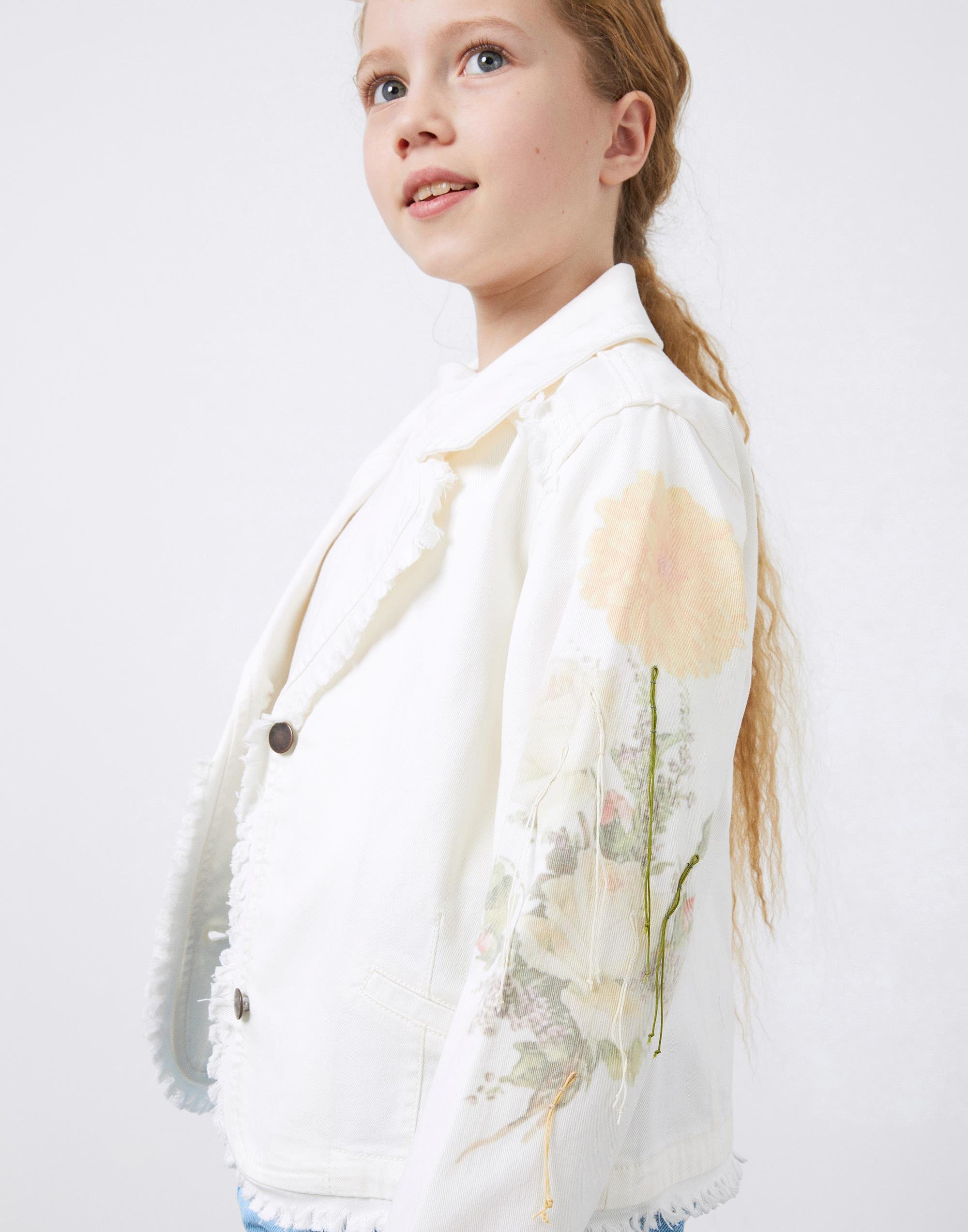 Kolları Desenli Kız Çocuk Ekru Jean Ceket  - junior, designer dresses, bachelorette, party dresses and graduation dresses.