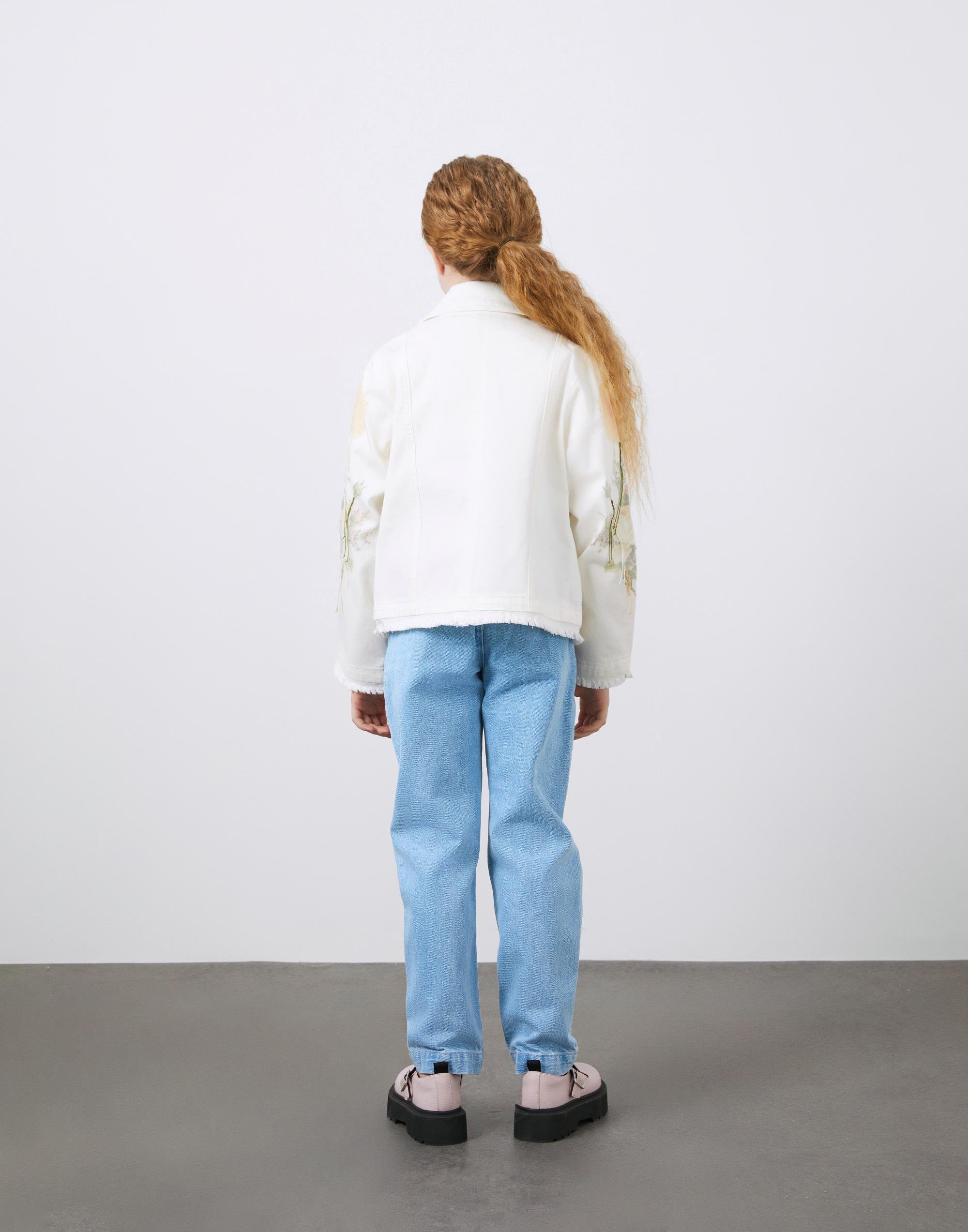 Kolları Desenli Kız Çocuk Ekru Jean Ceket  - junior, designer dresses, bachelorette, party dresses and graduation dresses.