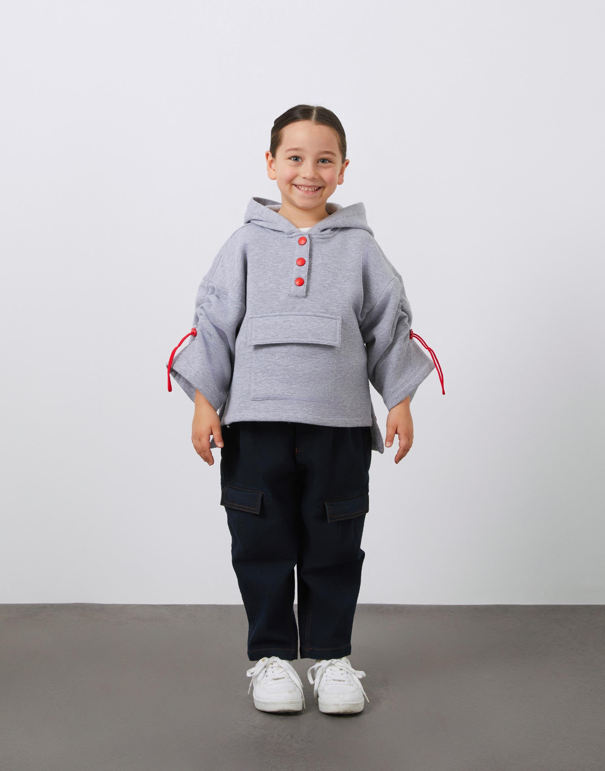 Kontrast Aksesuarlı Gri Unisex Kapişonlu Sweatshirt - junior, designer dresses, bachelorette, party dresses and graduation dresses.