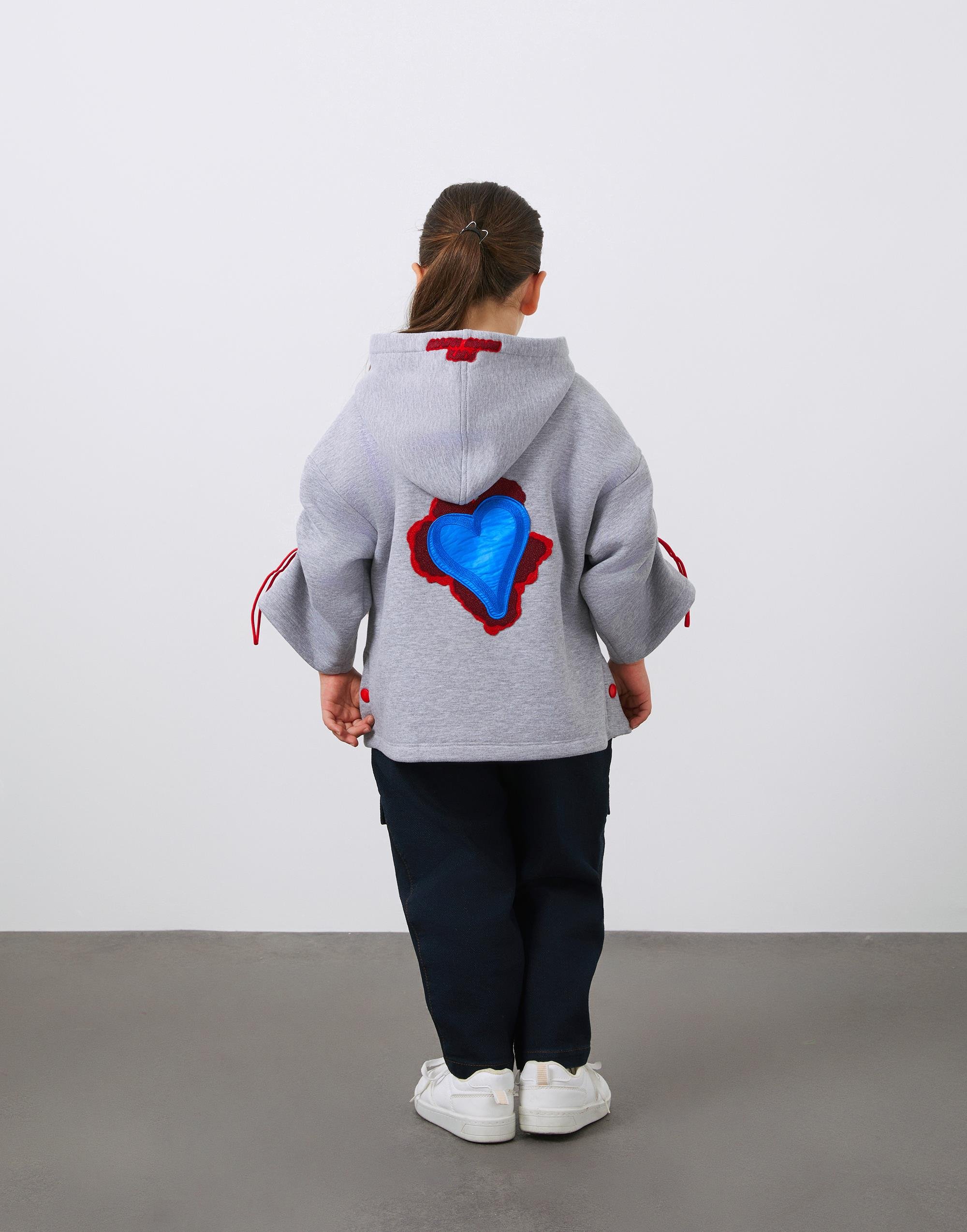 Kontrast Aksesuarlı Gri Unisex Kapişonlu Sweatshirt - junior, designer dresses, bachelorette, party dresses and graduation dresses.