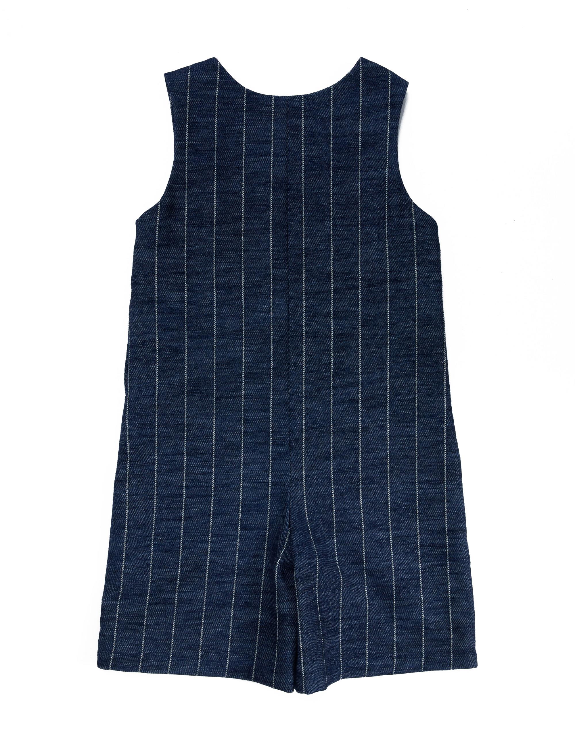 Kontrast Biyeli Apolet Çizgili Desenli Mavi Tulum - junior, designer dresses, bachelorette, party dresses and graduation dresses.