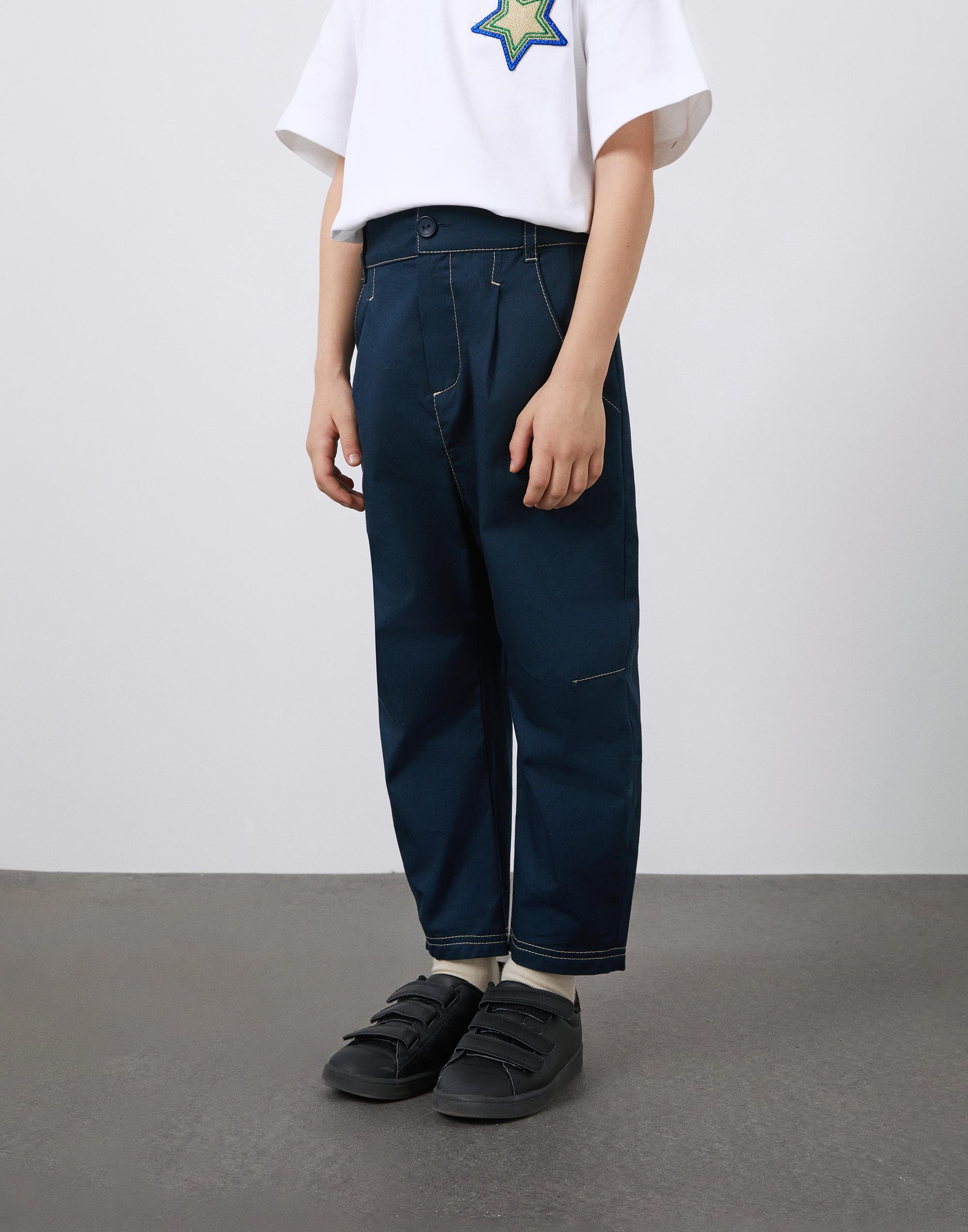 Kontrast Dikiş Detaylı Beli Lastikli Lacivert Erkek Çocuk Pantolon - junior, designer dresses, bachelorette, party dresses and graduation dresses.