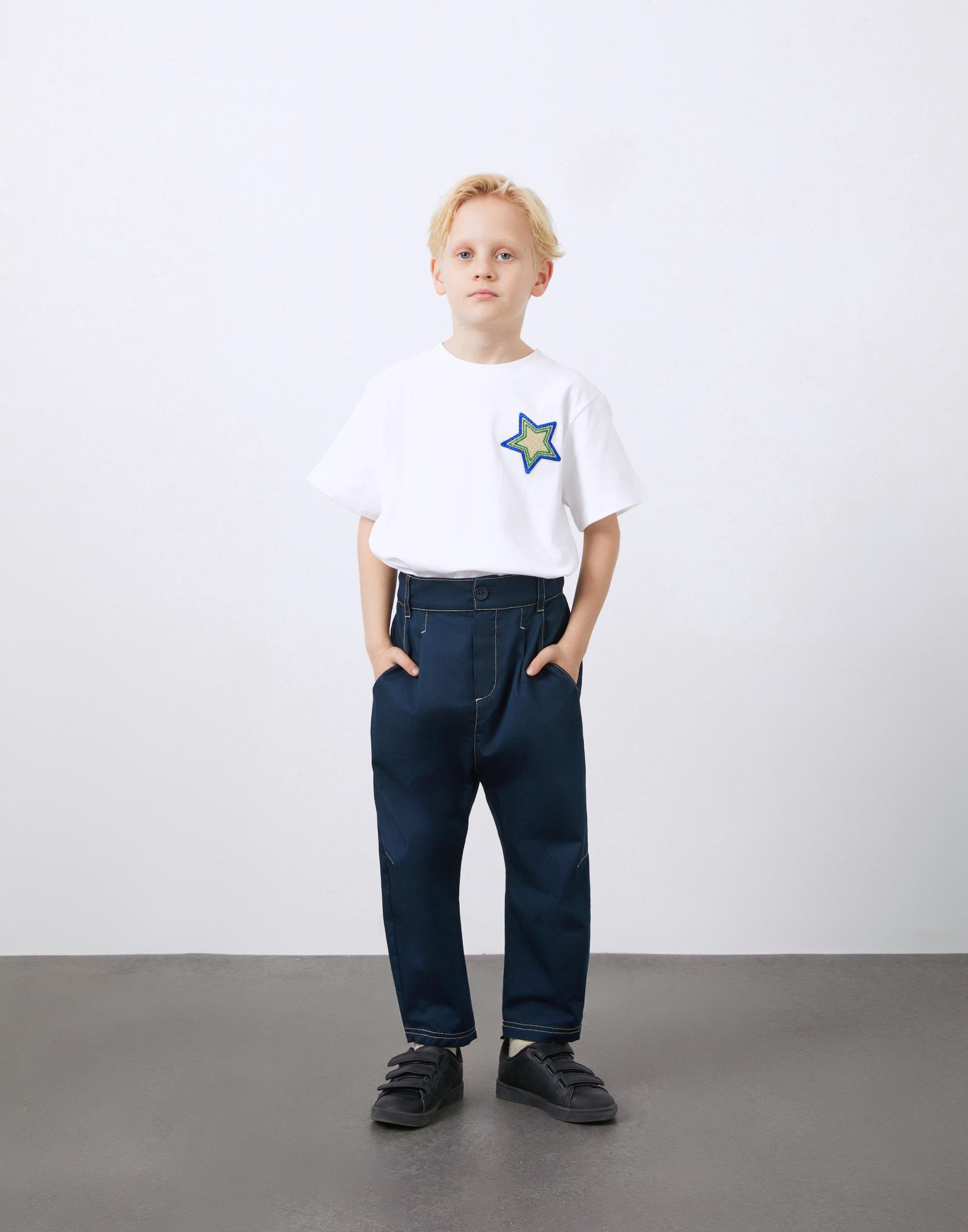 Kontrast Dikiş Detaylı Beli Lastikli Lacivert Erkek Çocuk Pantolon - junior, designer dresses, bachelorette, party dresses and graduation dresses.