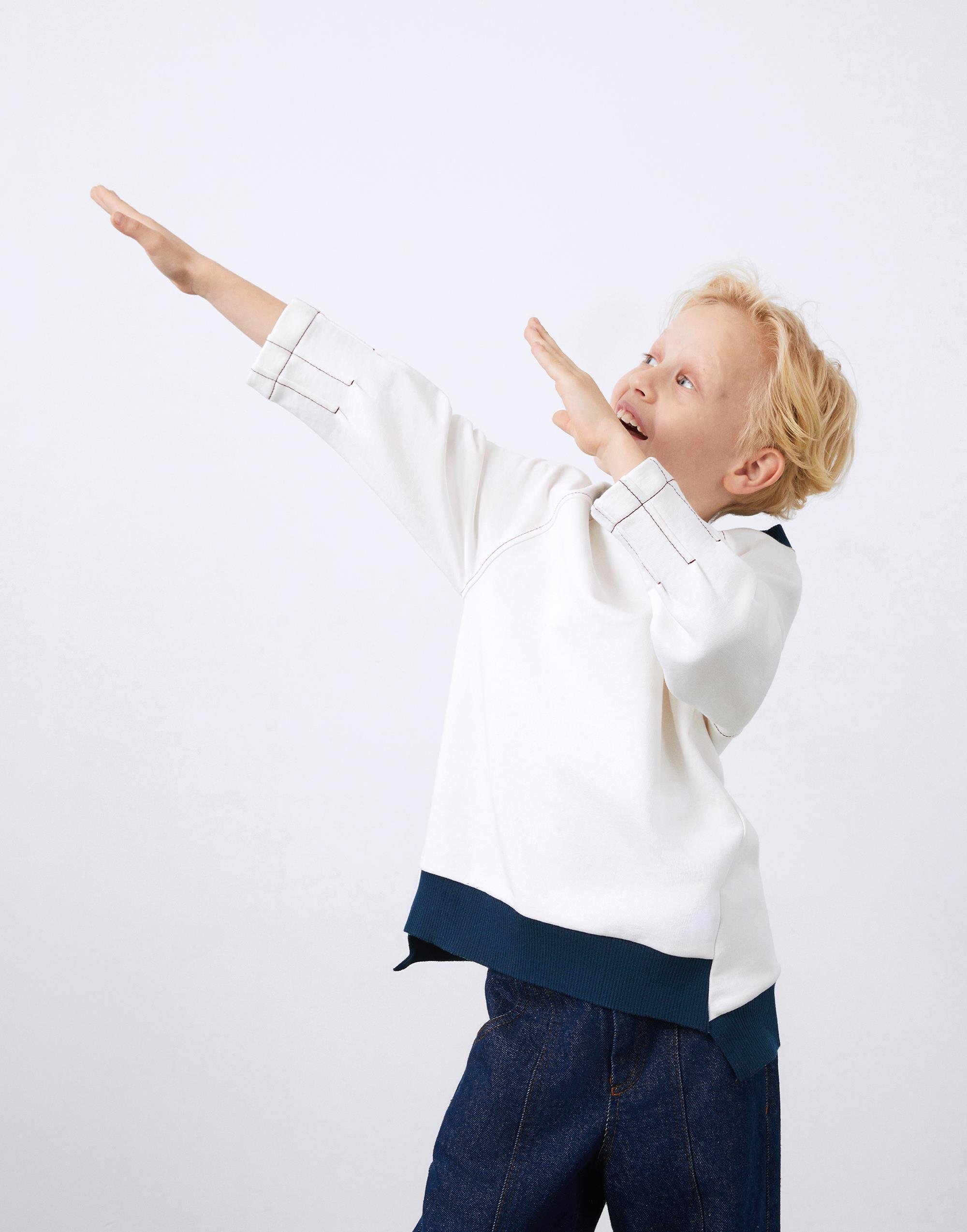 Ecru Boy's Sweatshirt with Contrast Stitching Detail - junior, designer dresses, bachelorette, party dresses and graduation dresses.