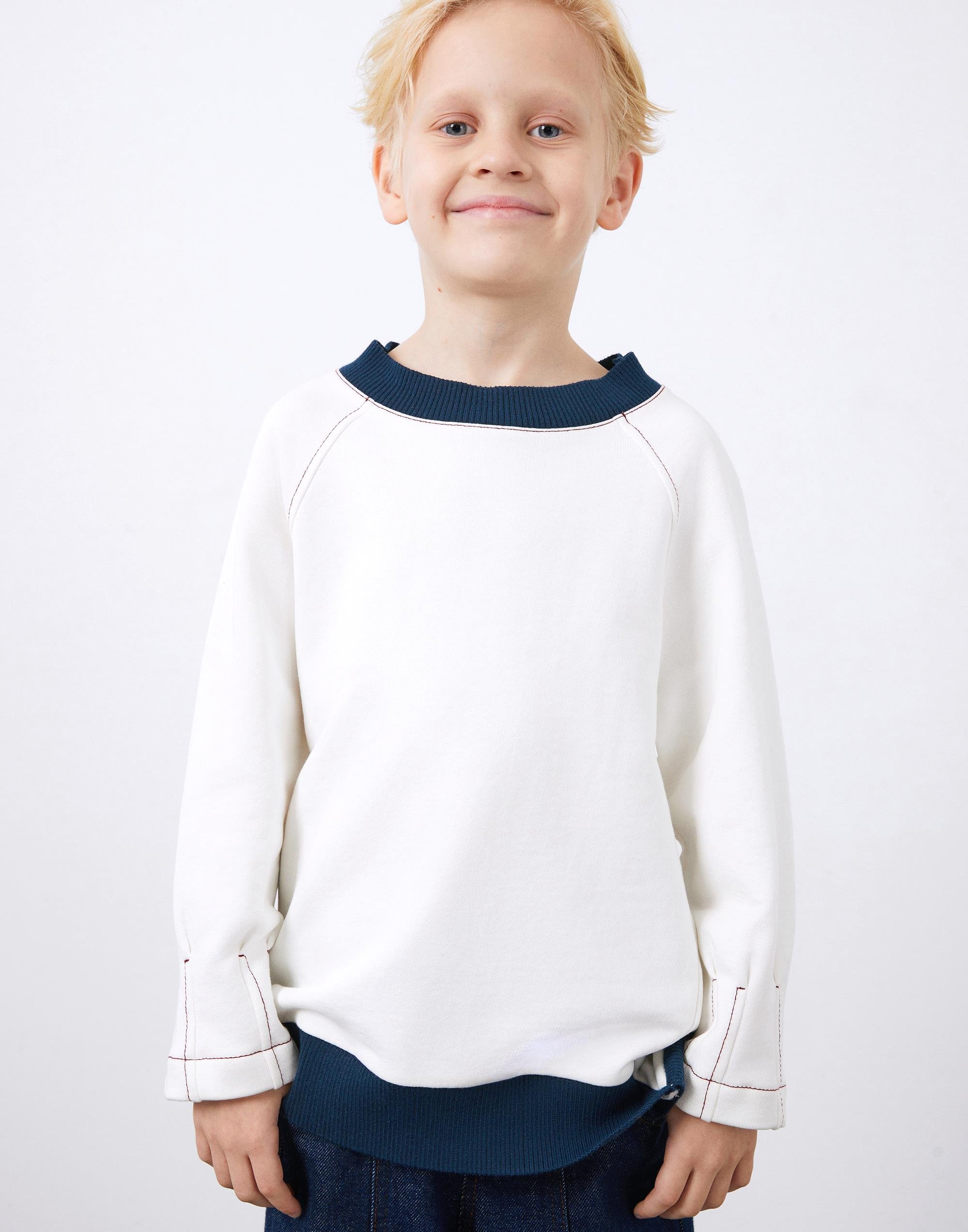Ecru Boy's Sweatshirt with Contrast Stitching Detail - junior, designer dresses, bachelorette, party dresses and graduation dresses.
