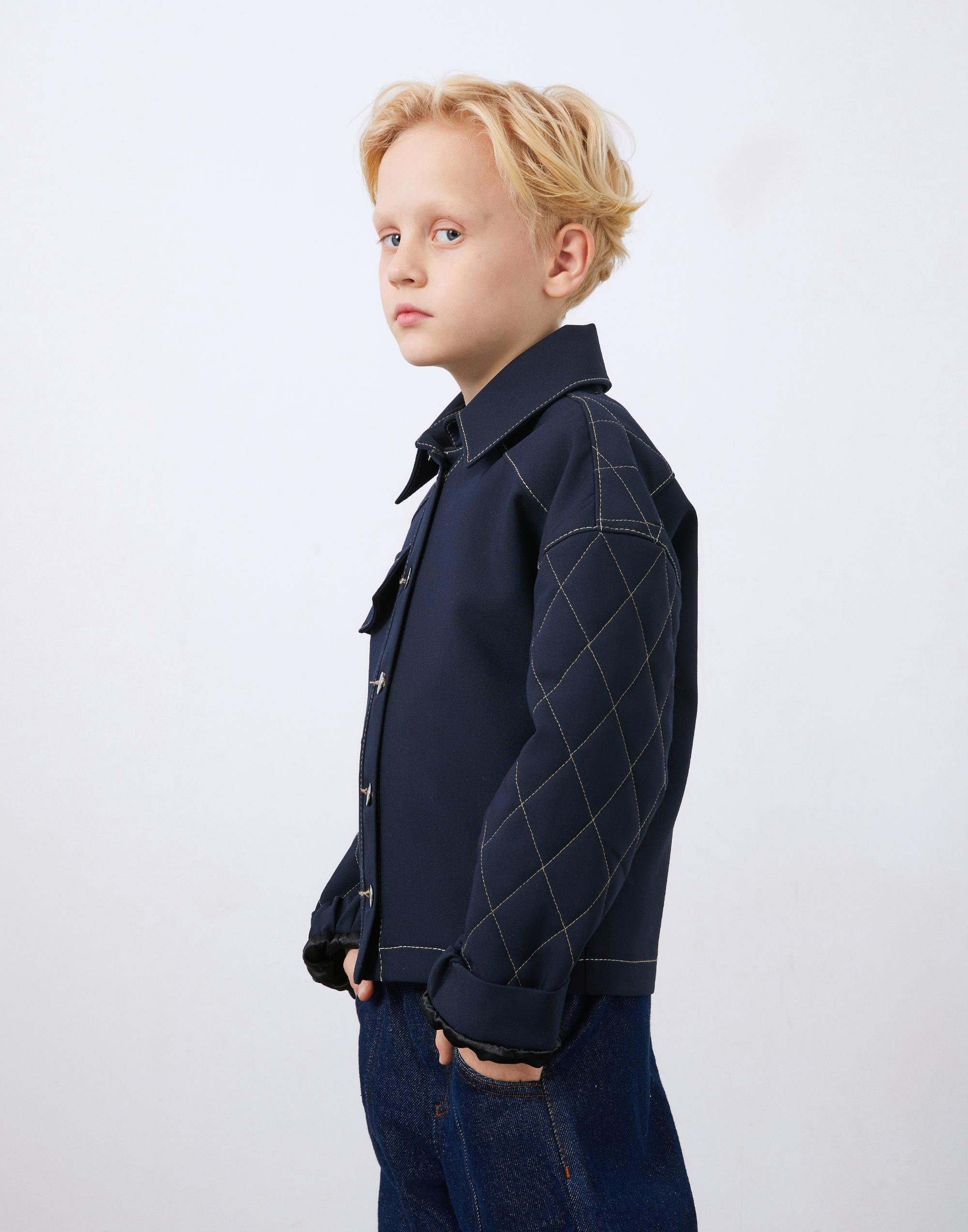 Kontrast Dikiş Detaylı Lacivert Unisex Ceket - junior, designer dresses, bachelorette, party dresses and graduation dresses.