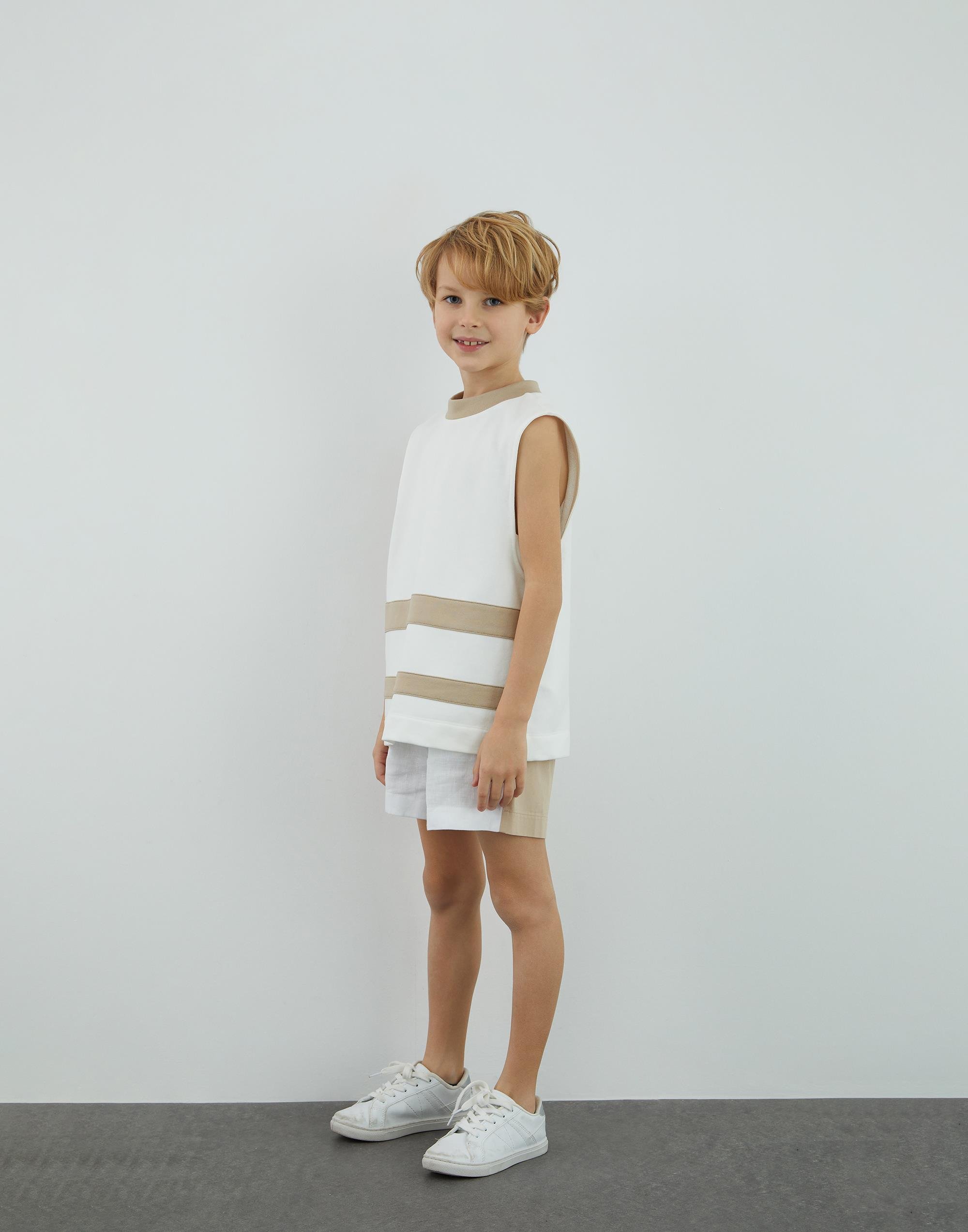 Kontrast Garni Detaylı Kolsuz Ekru  T Shirt - junior, designer dresses, bachelorette, party dresses and graduation dresses.