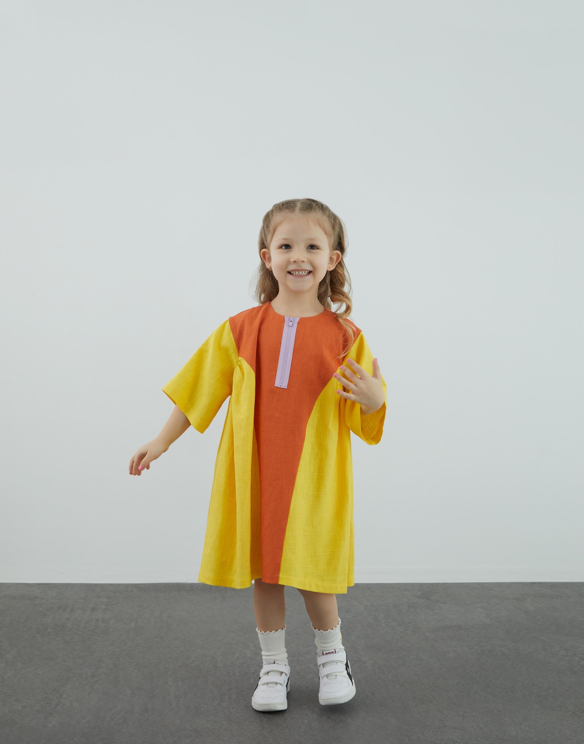 Kontrast Garni Ve Fermuar Detaylı Yandan Büzgülü Sarı Elbise - junior, designer dresses, bachelorette, party dresses and graduation dresses.