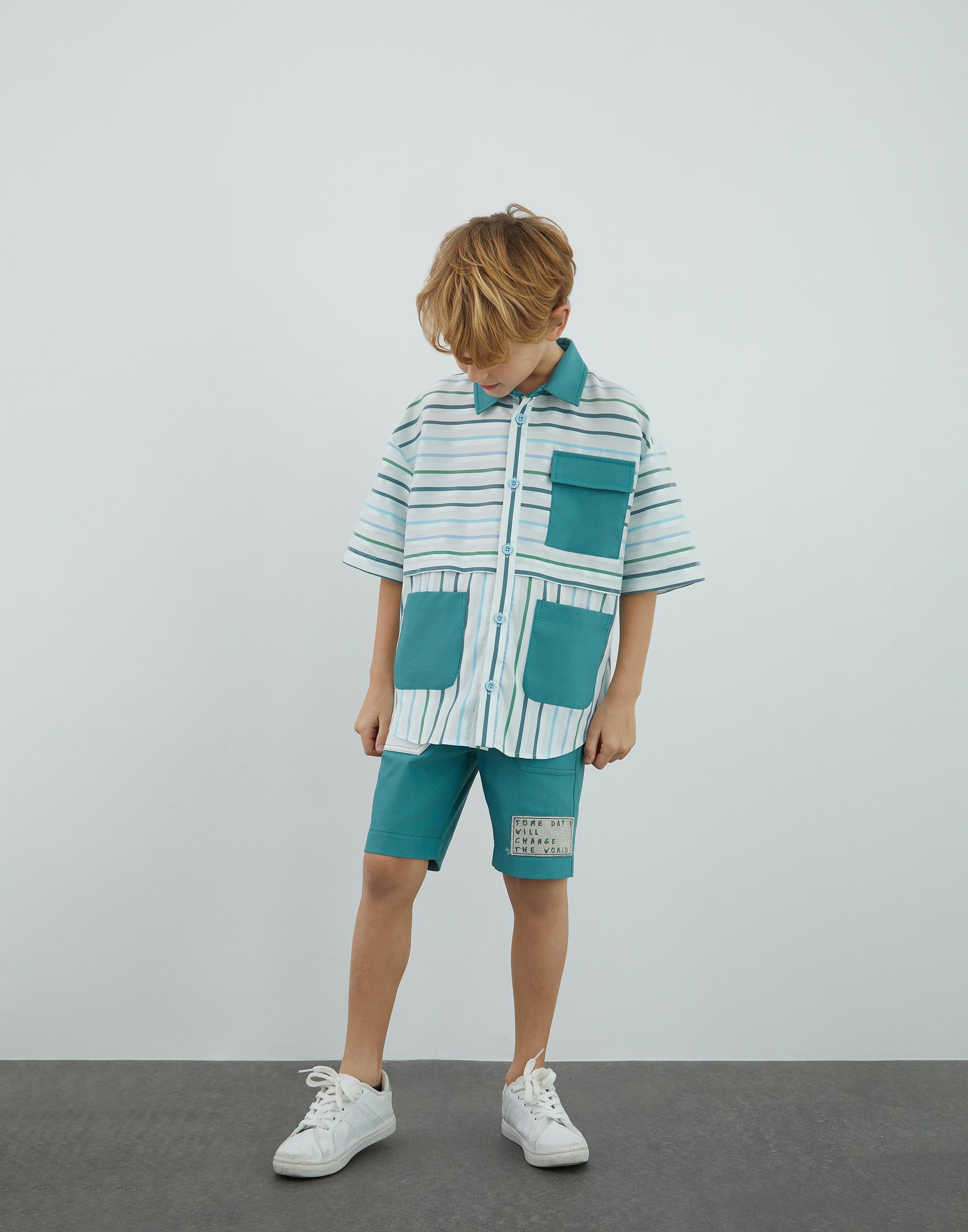 Contrast Garnish Shirt - junior, designer dresses, bachelorette, party dresses and graduation dresses.