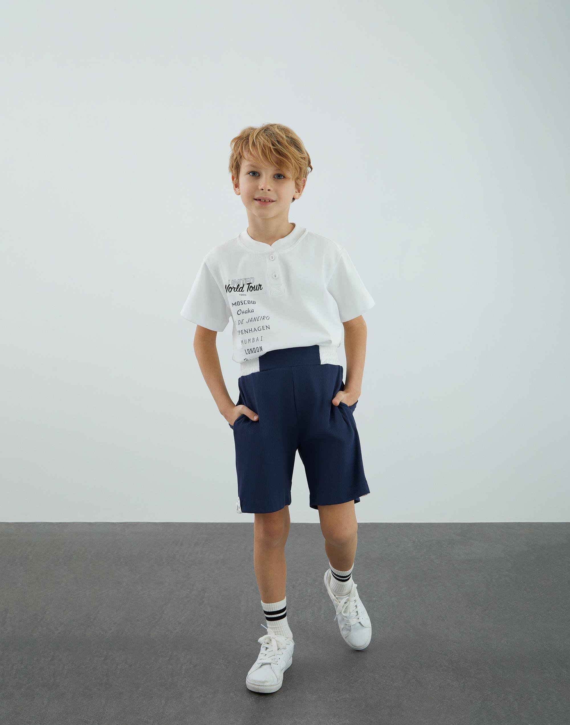 Kontrast Garnili Ve Punto Dikiş Detalı Lacivert  Şort - junior, designer dresses, bachelorette, party dresses and graduation dresses.