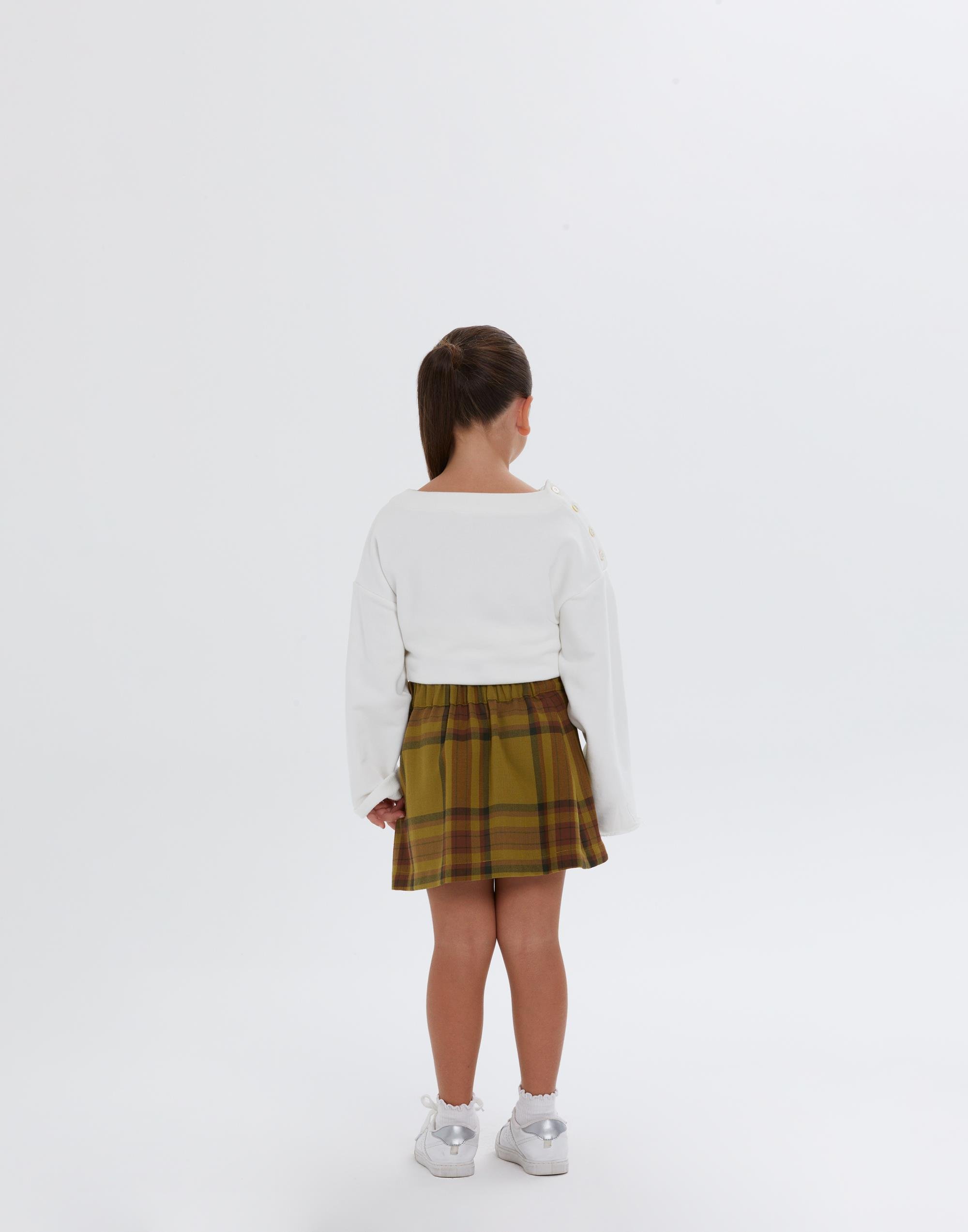 Double-Breasted Snap Closure Patterned Lined Green Girls  Skirt - junior, designer dresses, bachelorette, party dresses and graduation dresses.