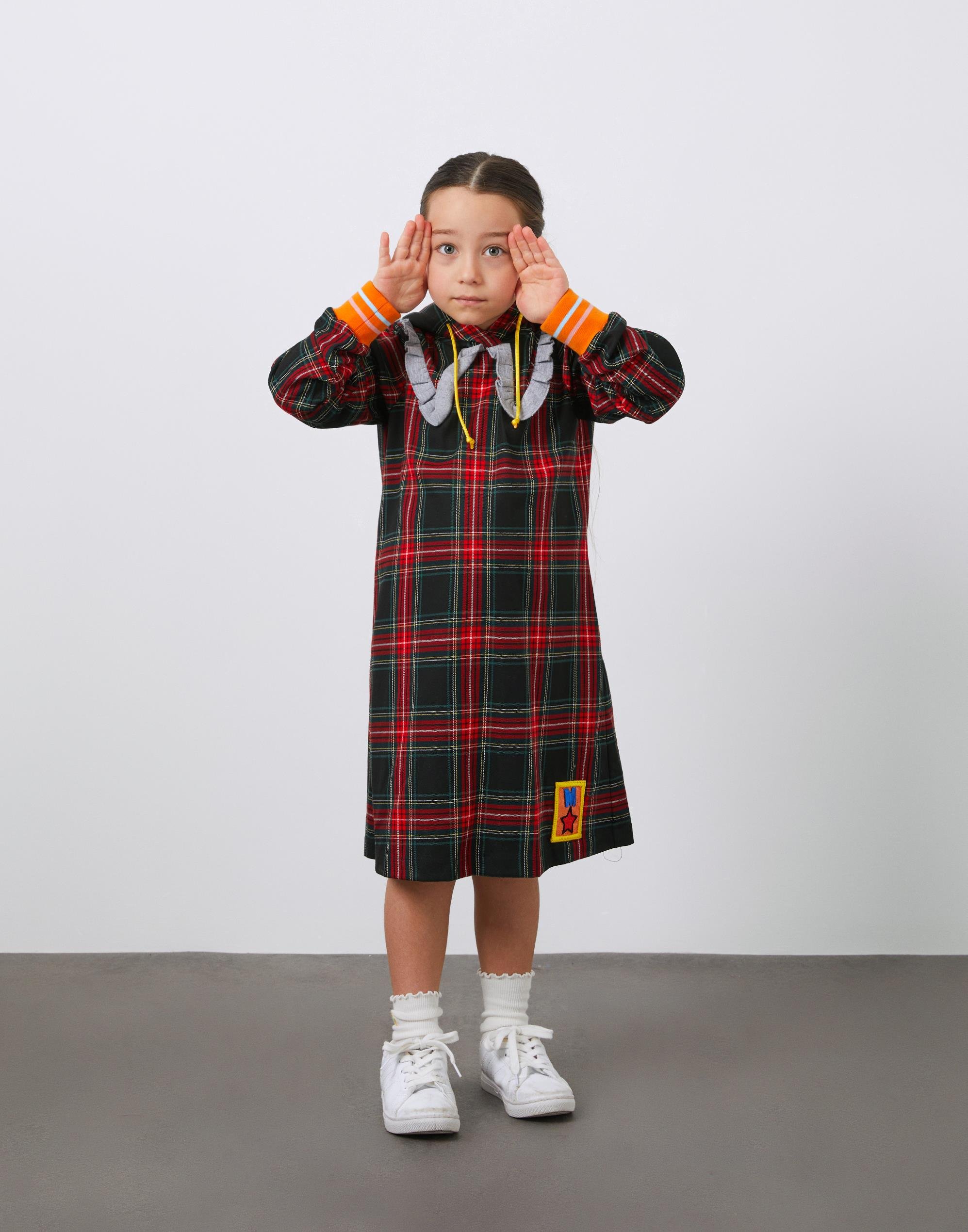 Kup Ve Fırfır Detaylı Kız Çocuk Ekose Elbise - junior, designer dresses, bachelorette, party dresses and graduation dresses.