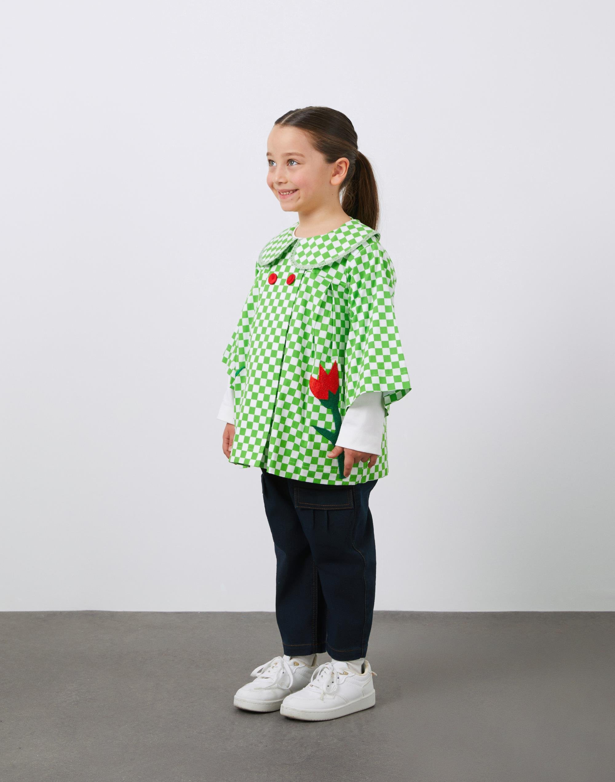 Nakış Detaylı Bebe Yaka Yeşil Kız Çocuk Koton Ceket - junior, designer dresses, bachelorette, party dresses and graduation dresses.