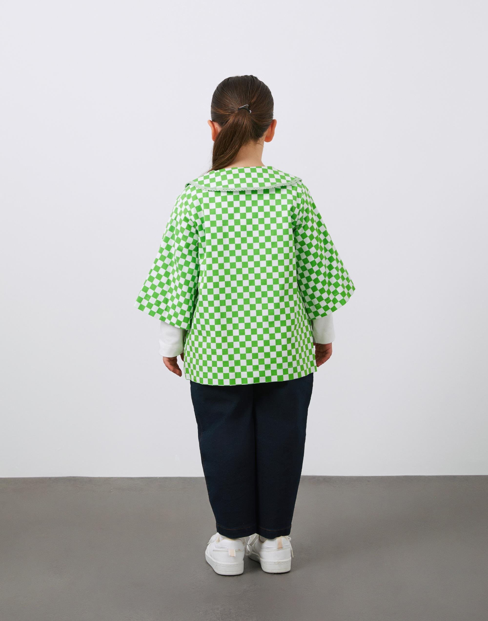 Nakış Detaylı Bebe Yaka Yeşil Kız Çocuk Koton Ceket - junior, designer dresses, bachelorette, party dresses and graduation dresses.