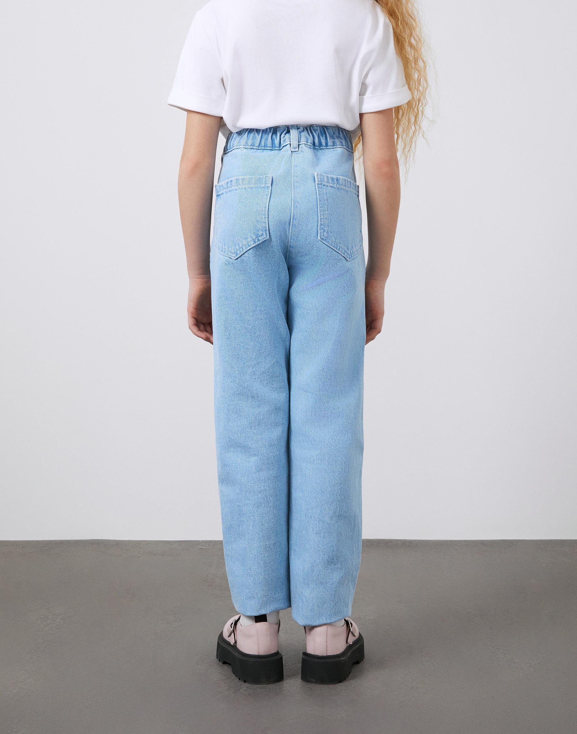 Nakış Detaylı Beli Lastikli Kız Çocuk Jean Pantolon - junior, designer dresses, bachelorette, party dresses and graduation dresses.