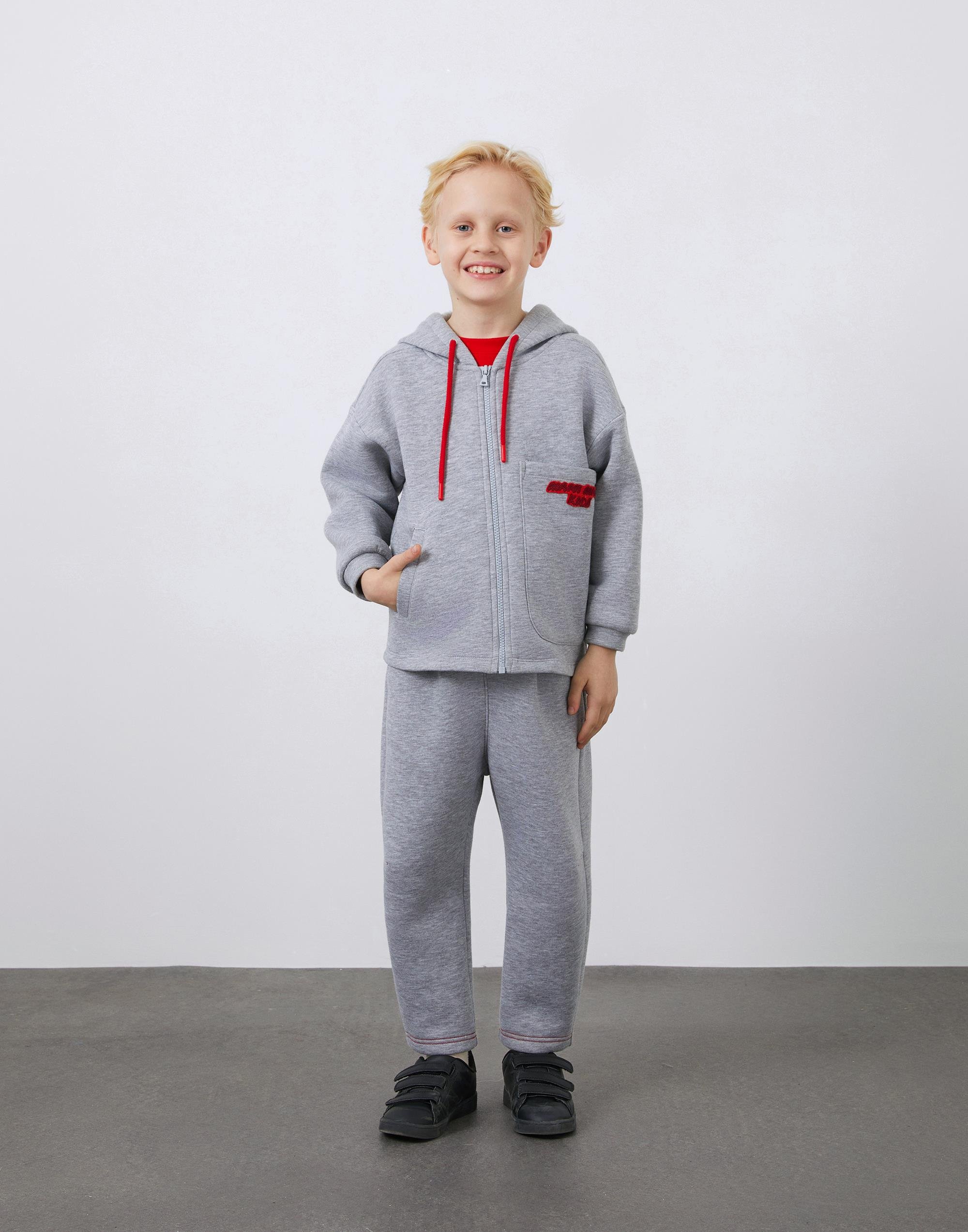 Gray Boy's Sweatshirt with Embroidery Detailed Zipper - junior, designer dresses, bachelorette, party dresses and graduation dresses.