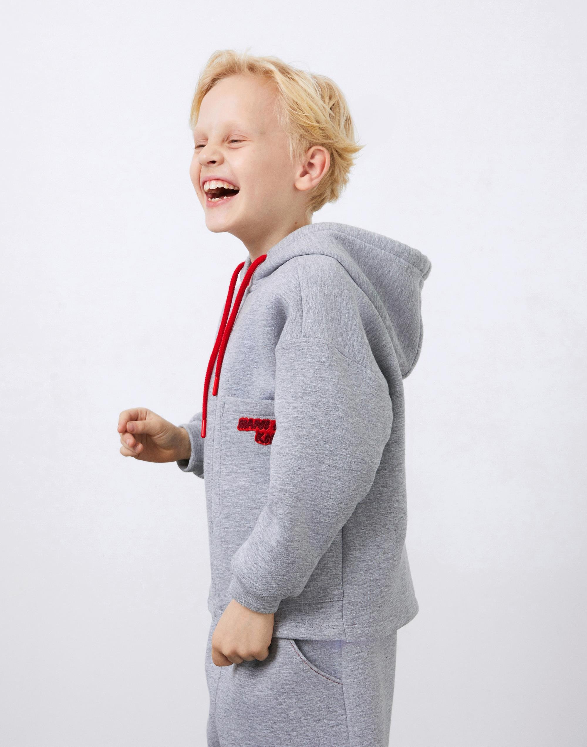 Gray Boy's Sweatshirt with Embroidery Detailed Zipper - junior, designer dresses, bachelorette, party dresses and graduation dresses.