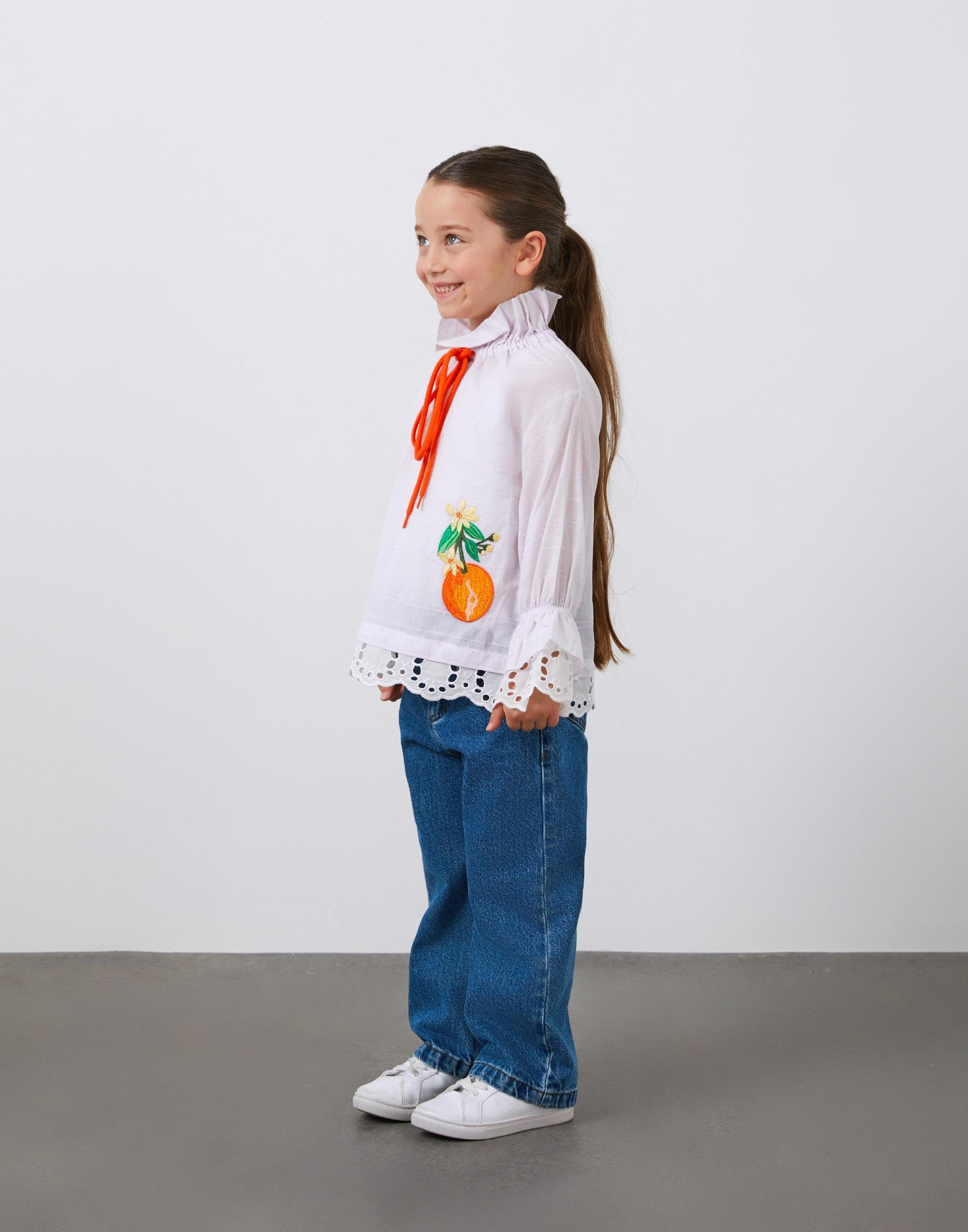 Nakış Detaylı Hakim Yaka Fistolu Mor Kız Çocuk Bluz - junior, designer dresses, bachelorette, party dresses and graduation dresses.