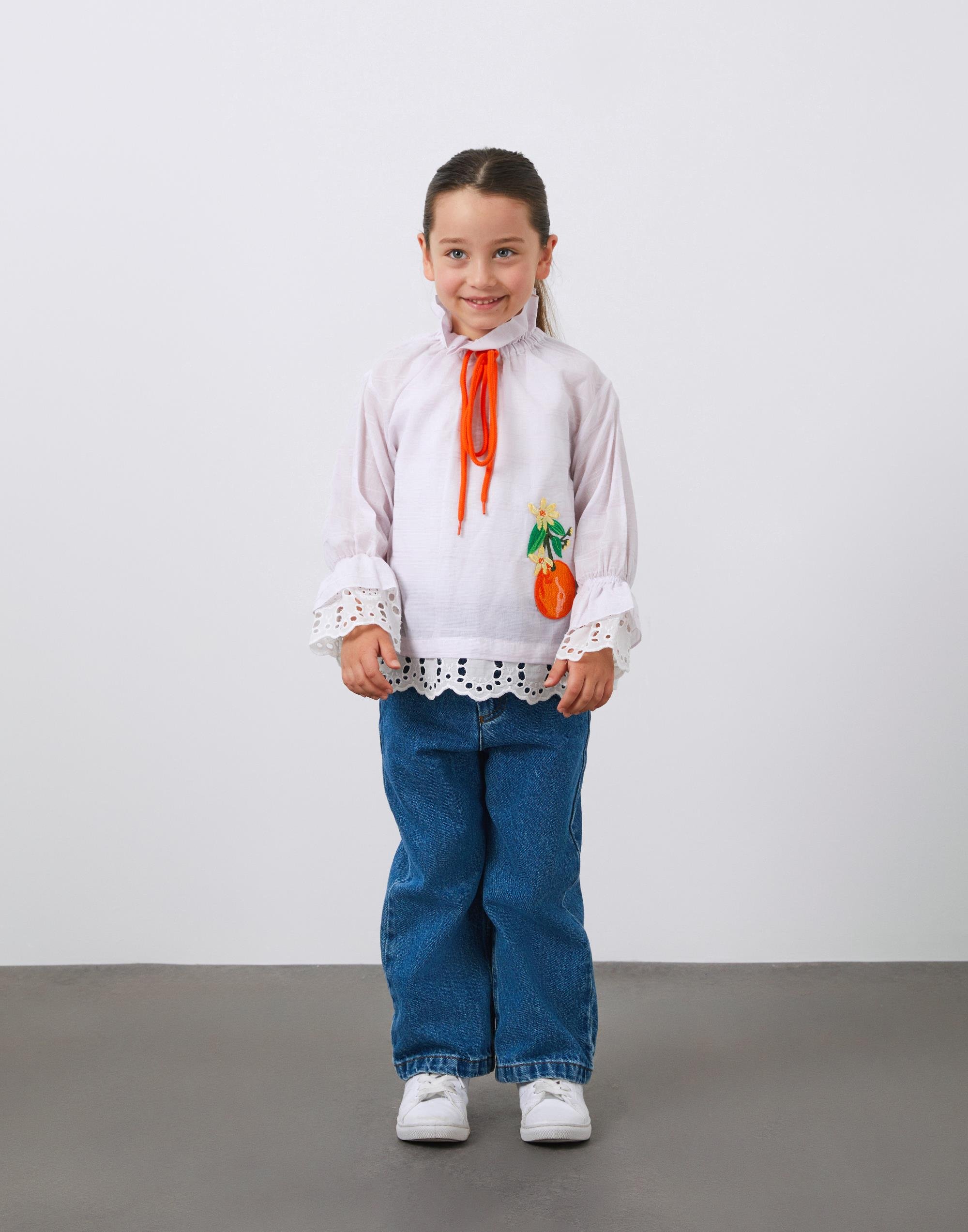 Nakış Detaylı Hakim Yaka Fistolu Mor Kız Çocuk Bluz - junior, designer dresses, bachelorette, party dresses and graduation dresses.