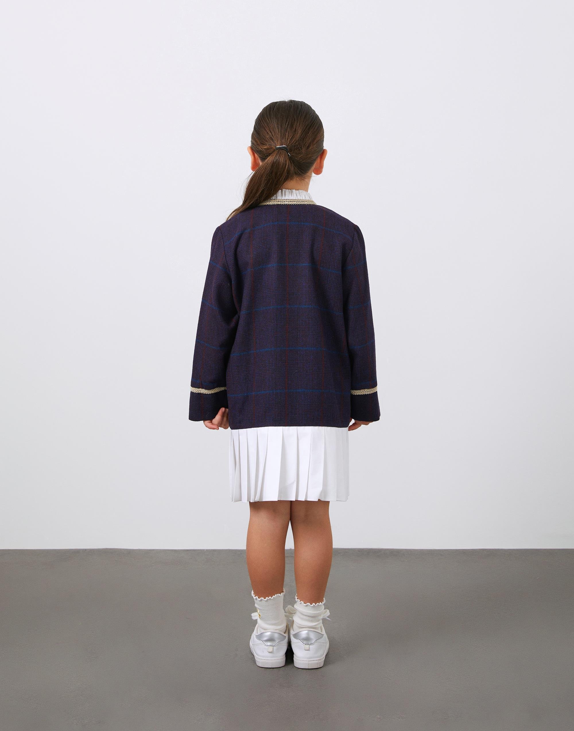 Nakış Detaylı Hakim Yaka Kız Çocuk Pileli Elbise - junior, designer dresses, bachelorette, party dresses and graduation dresses.