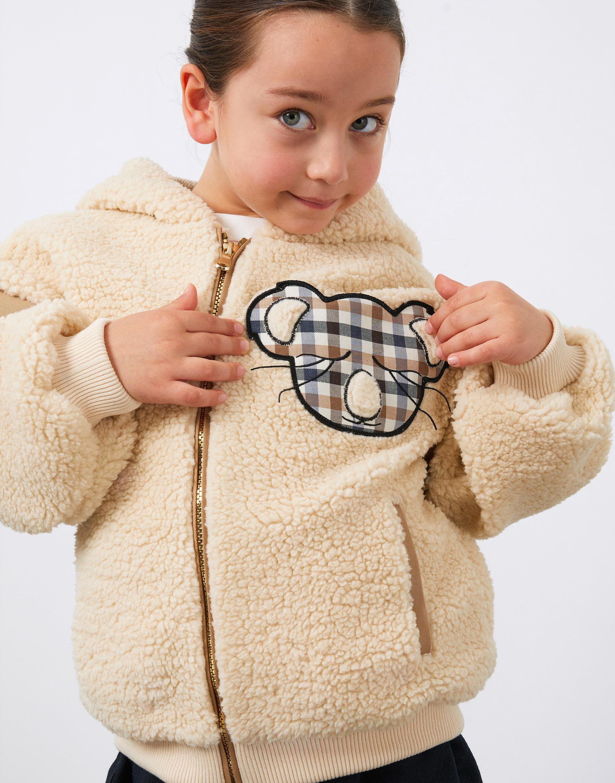 Nakış Detaylı Kapüşonlu Kız Çocuk Peluş Ceket - junior, designer dresses, bachelorette, party dresses and graduation dresses.