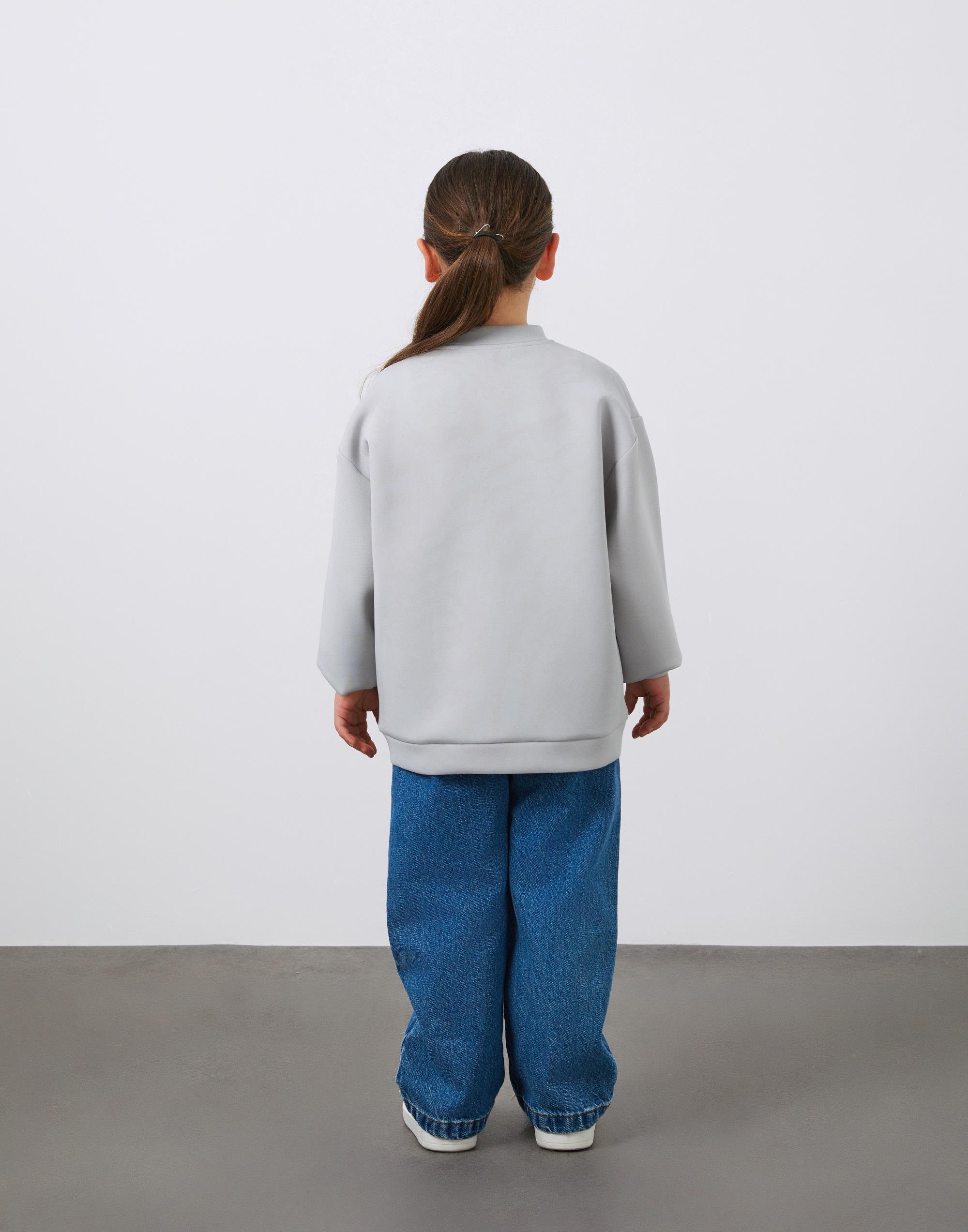 Nakış Detaylı Oversize Mavi Kız Çocuk Sweatshirt - junior, designer dresses, bachelorette, party dresses and graduation dresses.