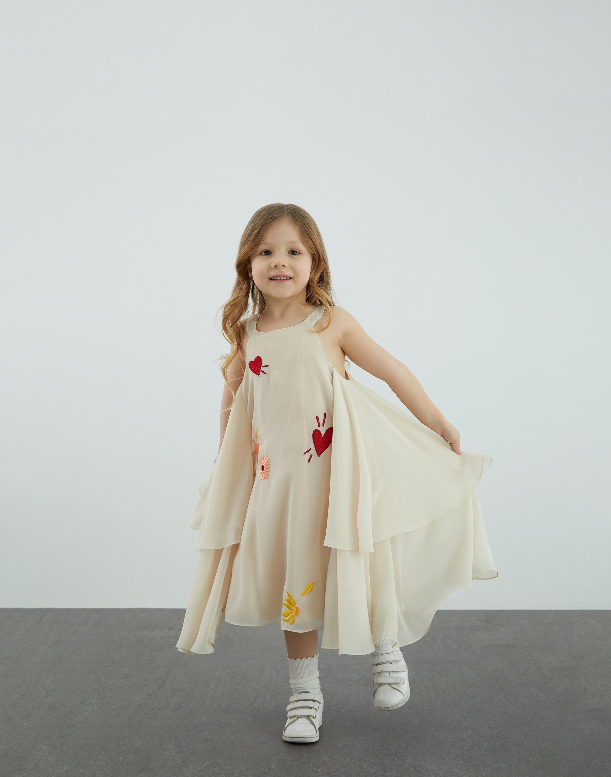 Nakış Detaylı Şifon Bej Elbise - junior, designer dresses, bachelorette, party dresses and graduation dresses.