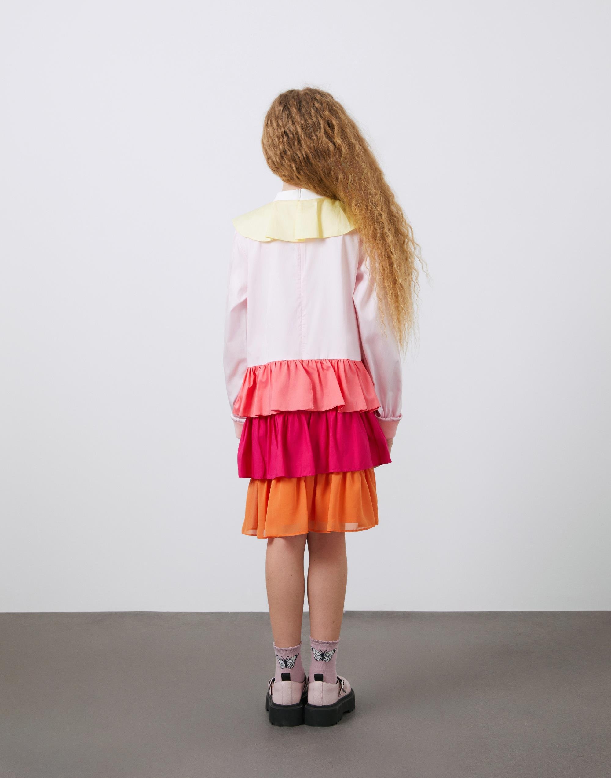 Nakış Detaylı Uzun Kollu  Fırfırlı Kız Çocuk Elbise  - junior, designer dresses, bachelorette, party dresses and graduation dresses.