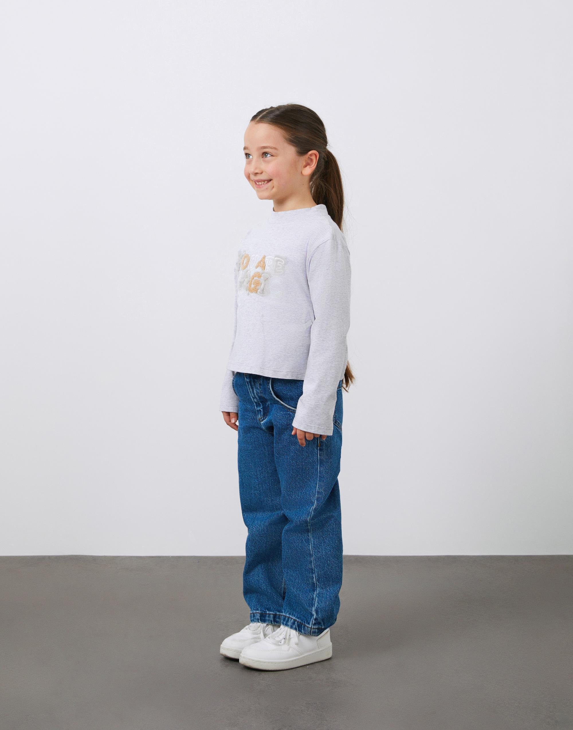 Nakış Detaylı Uzun Kollu Gri Kız Çocuk Sweatshirt - junior, designer dresses, bachelorette, party dresses and graduation dresses.