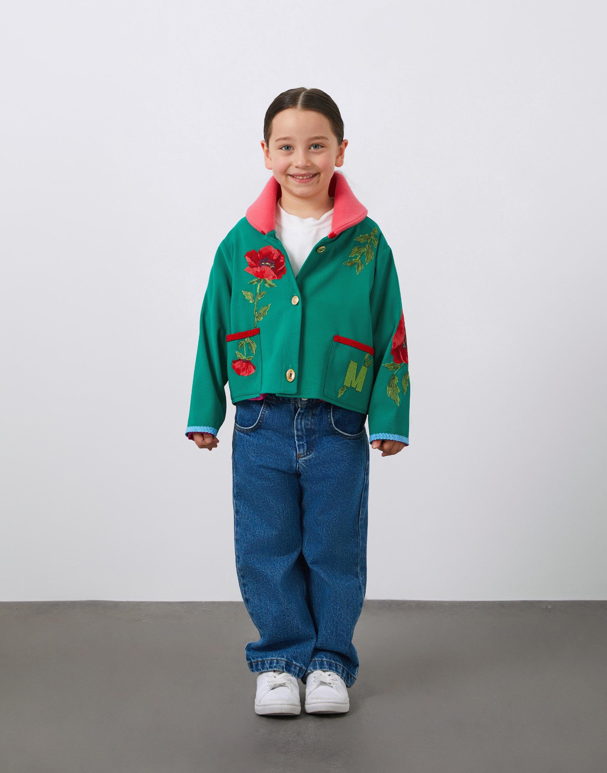 Nakış Detaylı Yeşil Kız Çocuk Ceket - junior, designer dresses, bachelorette, party dresses and graduation dresses.