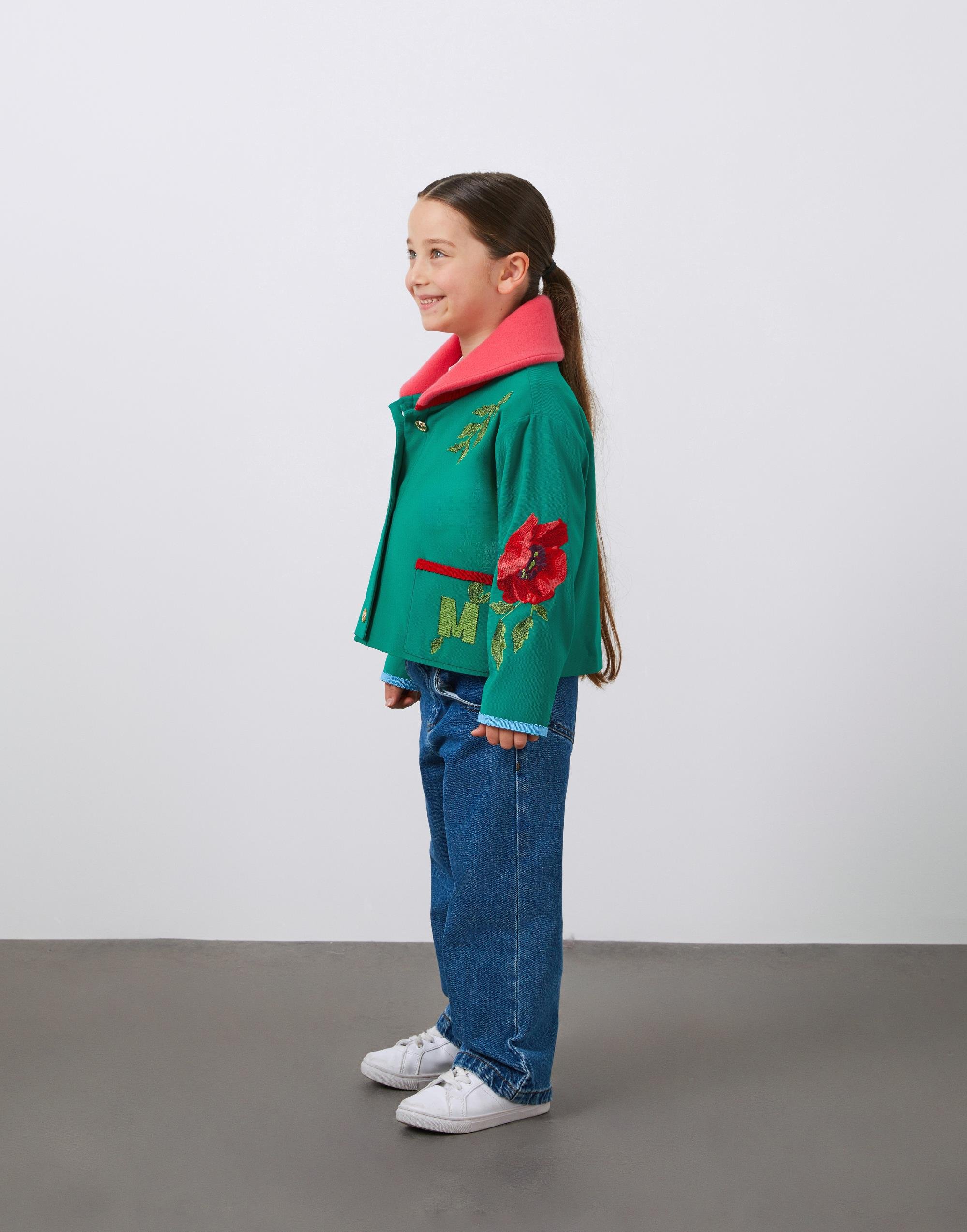 Nakış Detaylı Yeşil Kız Çocuk Ceket - junior, designer dresses, bachelorette, party dresses and graduation dresses.