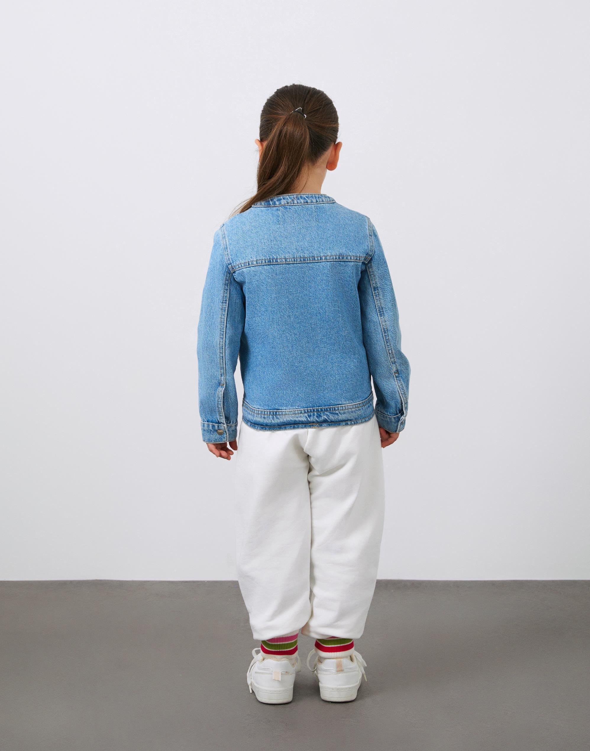 Nakış Detaylı Yuvarlak Yaka Kız Çocuk Jean Ceket - junior, designer dresses, bachelorette, party dresses and graduation dresses.