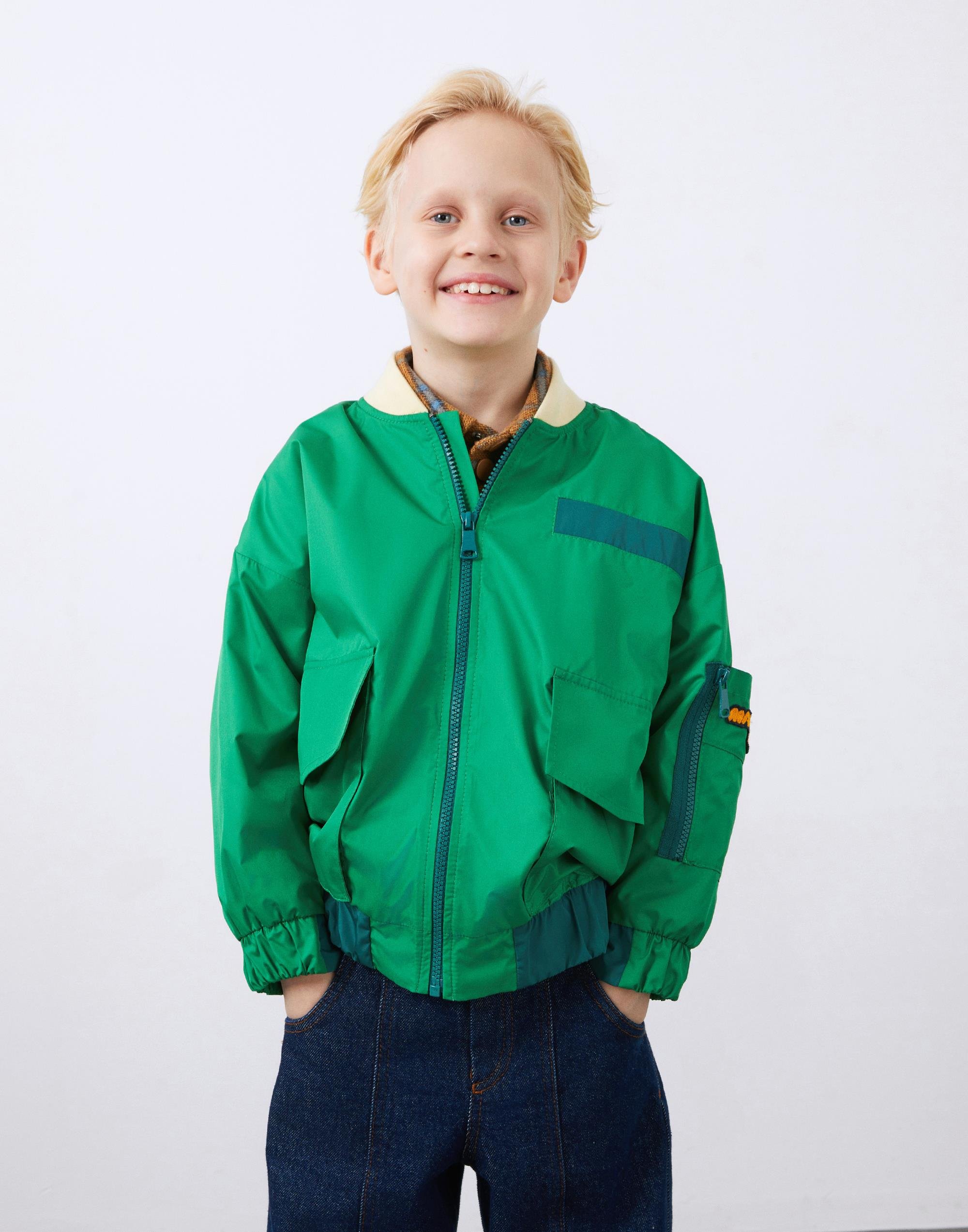 Nakış ve Cep Detaylı Dik Yaka Yeşil Erkek Çocuk Fermuarlı Ceket - junior, designer dresses, bachelorette, party dresses and graduation dresses.