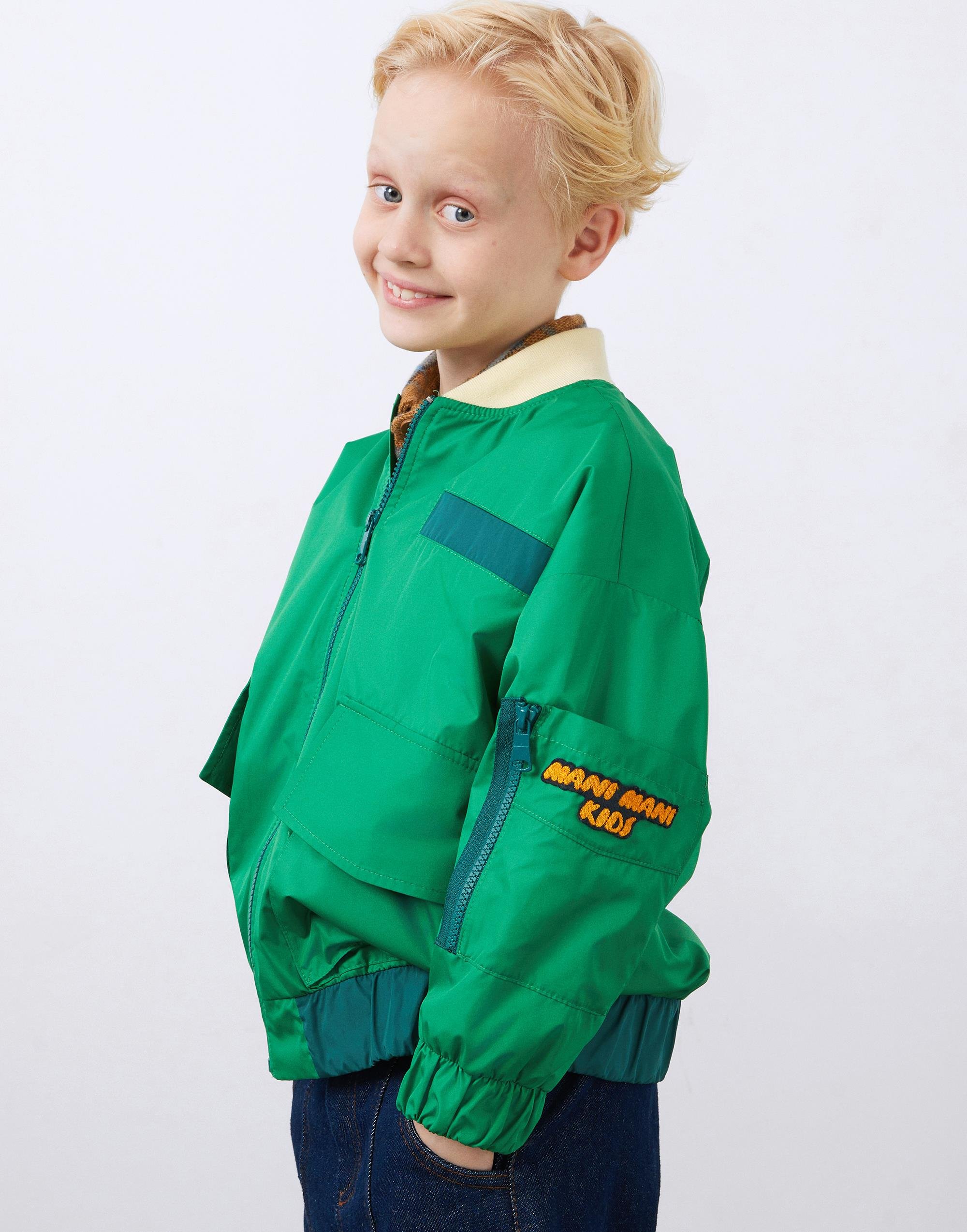 Nakış ve Cep Detaylı Dik Yaka Yeşil Erkek Çocuk Fermuarlı Ceket - junior, designer dresses, bachelorette, party dresses and graduation dresses.