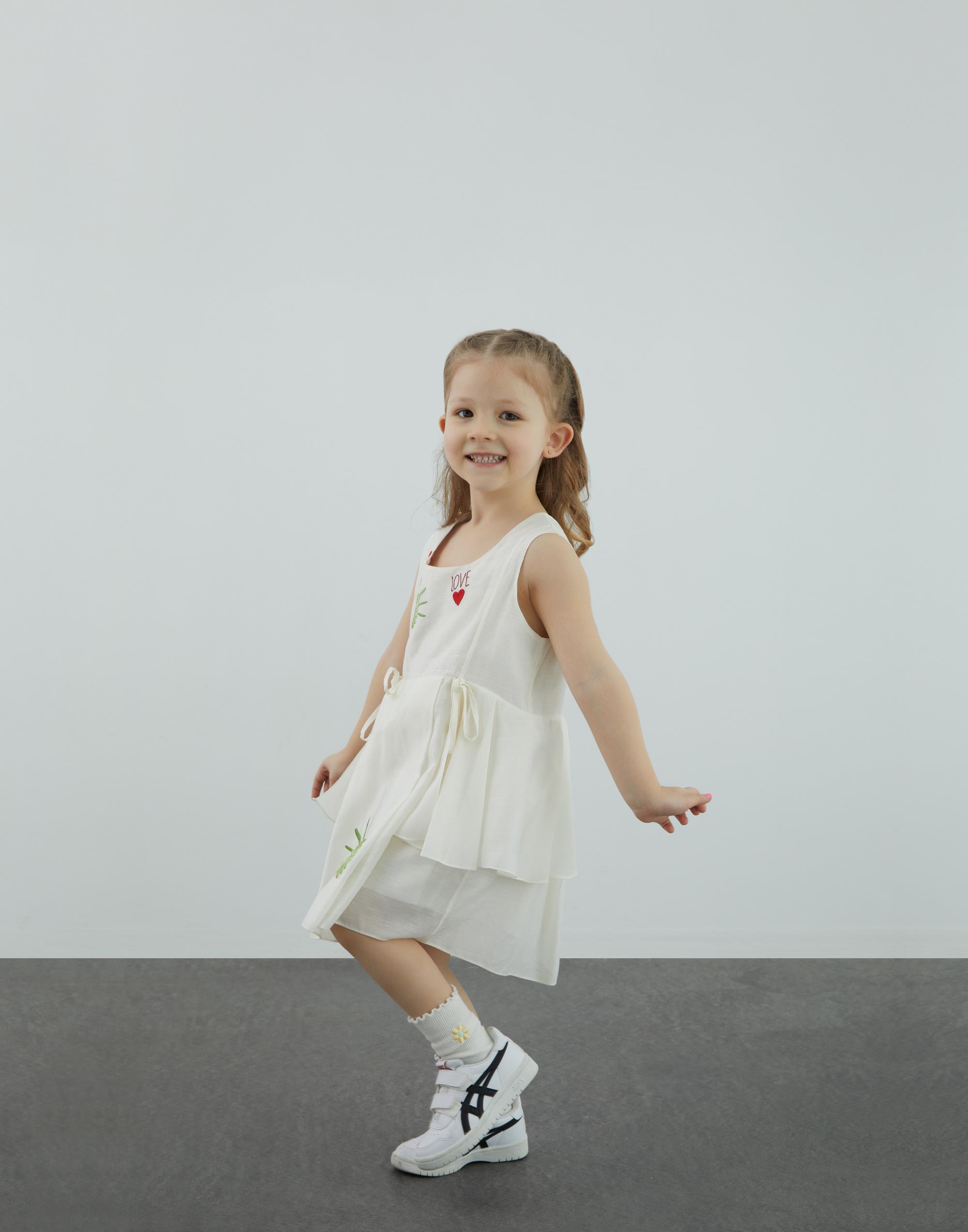 Nakış Ve Peplum Detaylı Ekru  Elbise - junior, designer dresses, bachelorette, party dresses and graduation dresses.