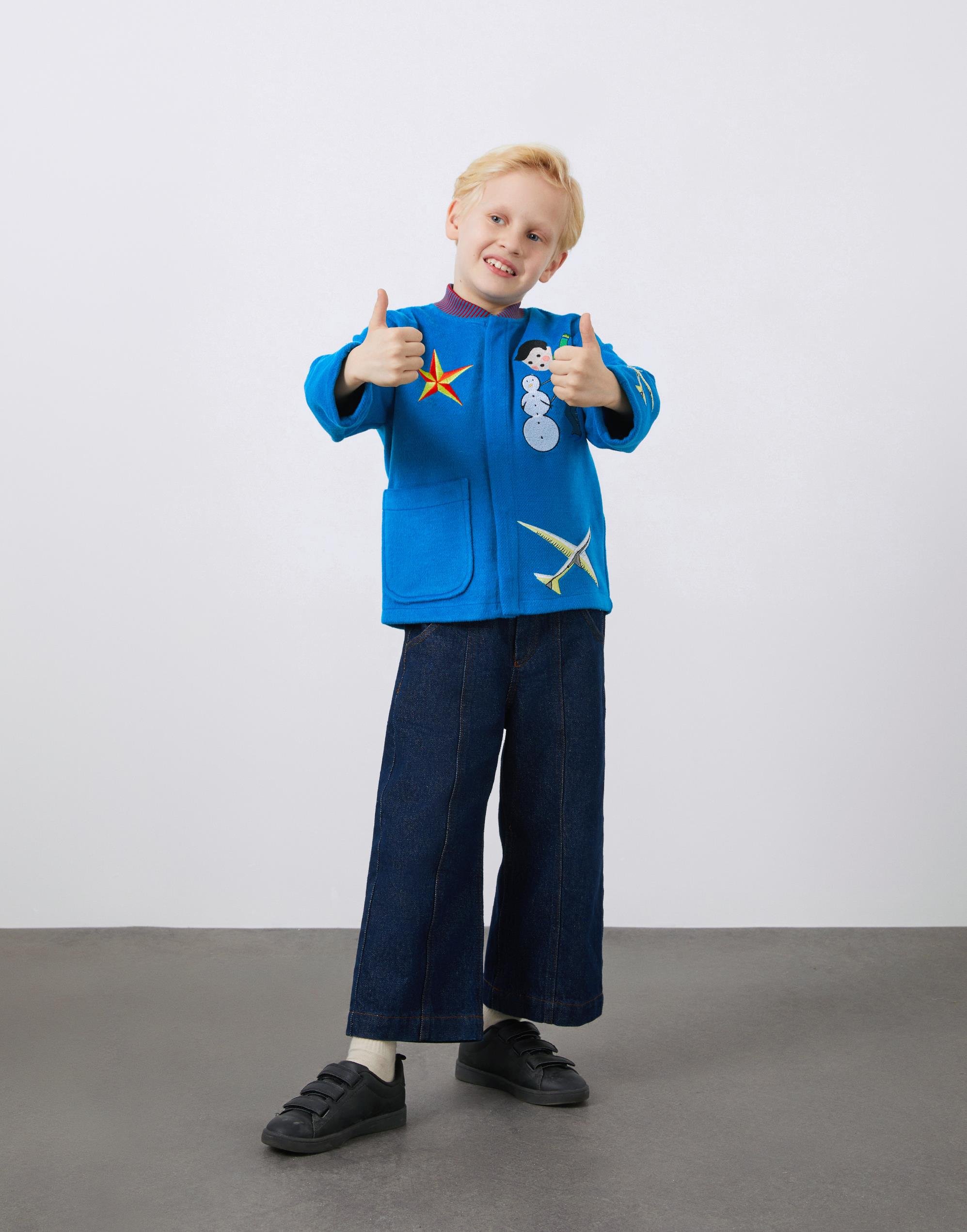 Nakış Ve Triko Detaylı Düğmeli Erkek Çocuk Kaşe Ceket - junior, designer dresses, bachelorette, party dresses and graduation dresses.