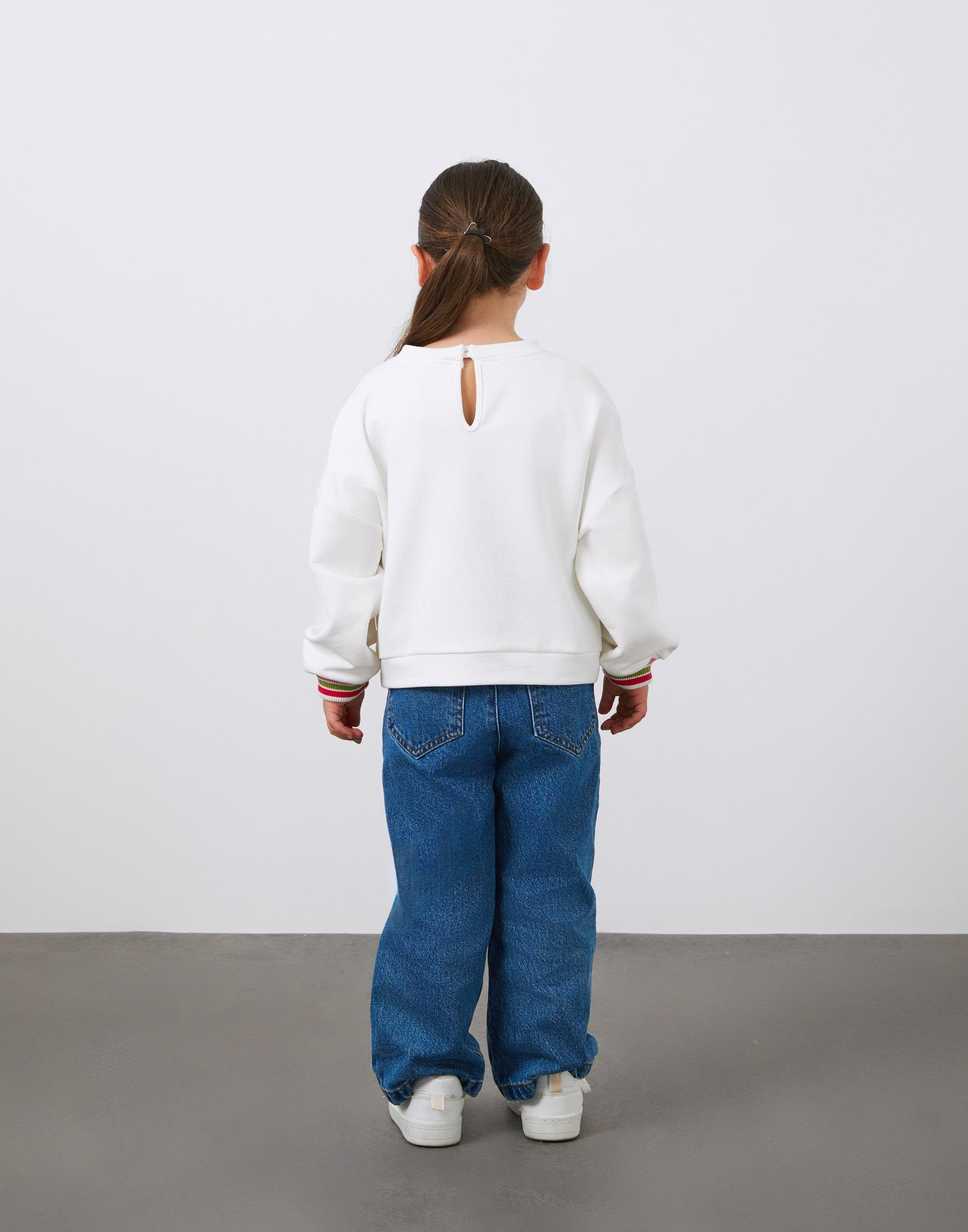 Girl's Ecru Sweatshirt with Embroidery and Knit Detail - junior, designer dresses, bachelorette, party dresses and graduation dresses.